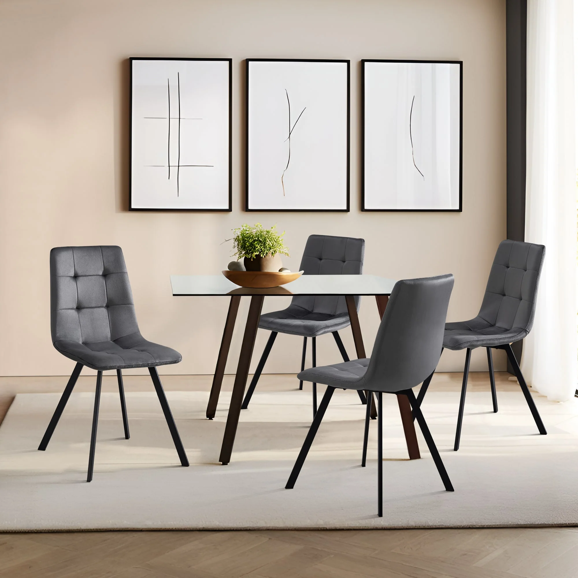 Esszimmerstuhl Lexnitz 4er Set Eckige Stuhlbeine Dunkelgrau [en.casa] - Image 2