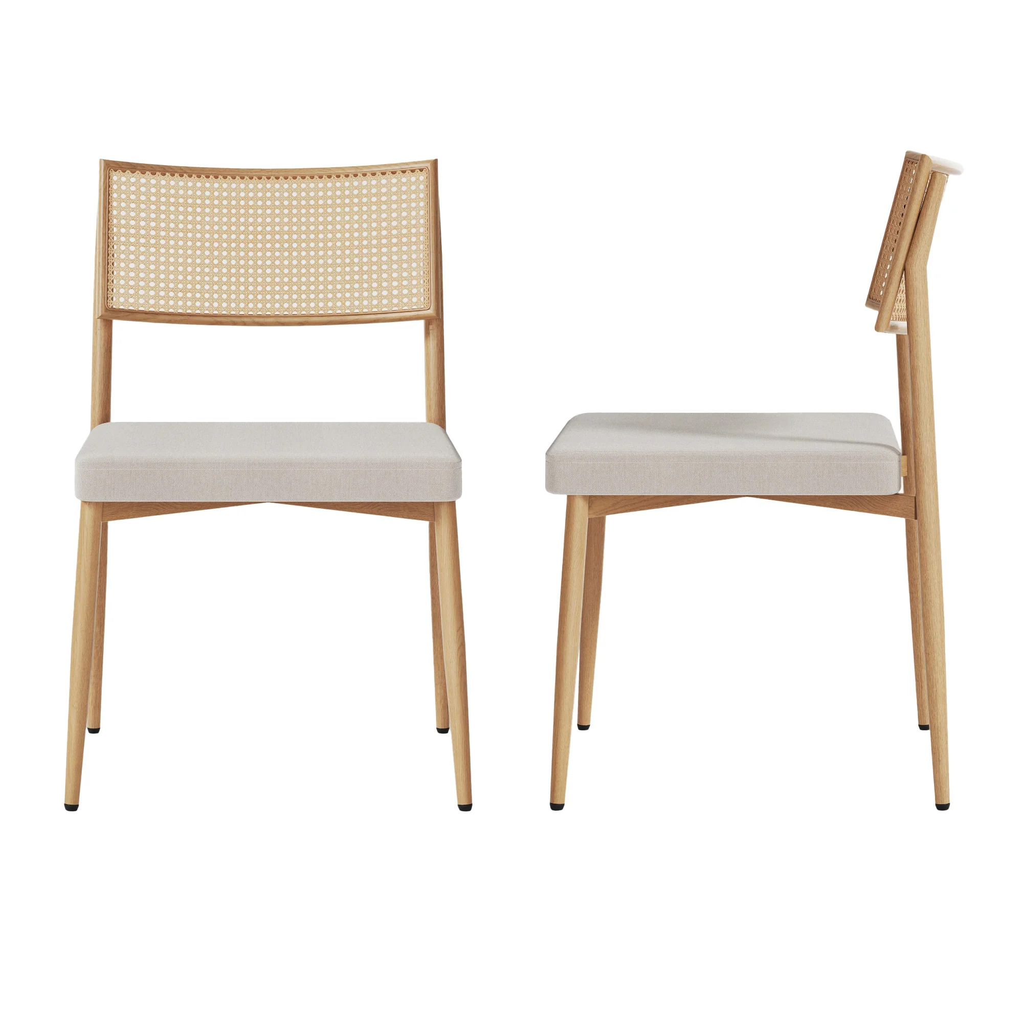Esszimmerstuhlset Jördfjok Textil Rattanoptik/Beige [en.casa] - Image 2
