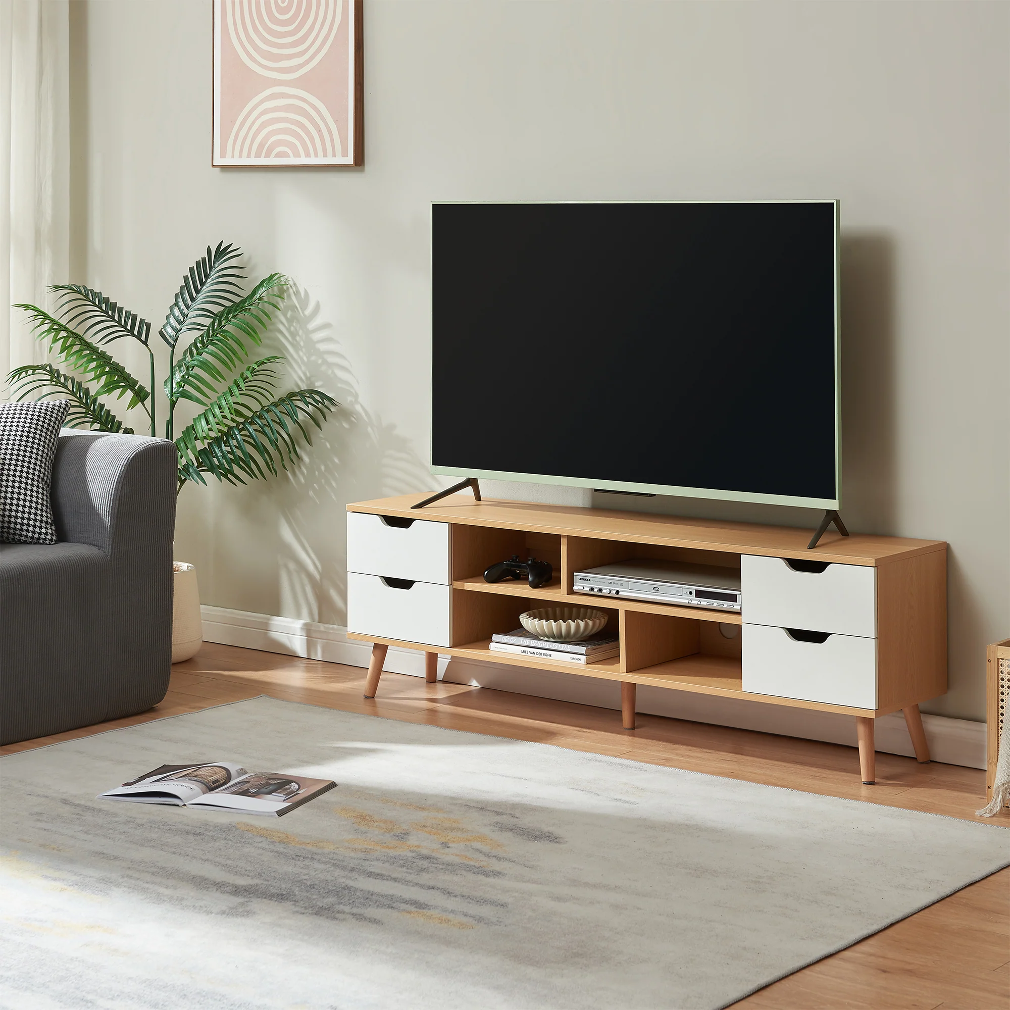 Fernsehschrank Bordkak 140x30x45 cm Eicheoptik/Weiß [en.casa] - Image 2