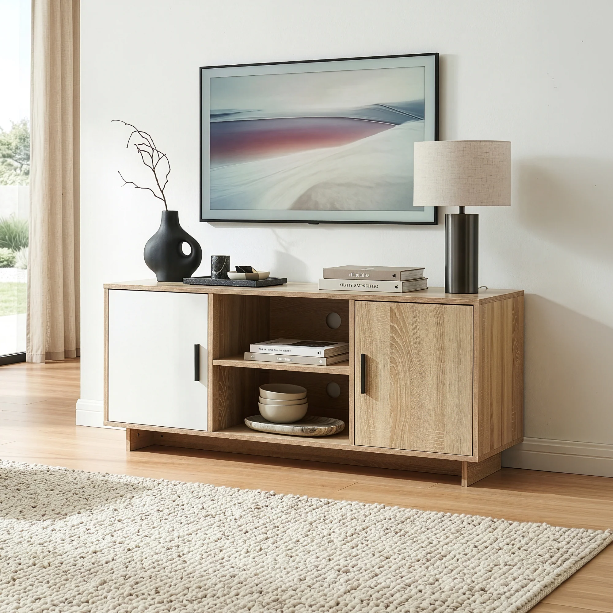 Fernsehschrank Kenta 120x39x52 cm Sonoma-Eicheoptik/Weiß [en.casa] - Image 2
