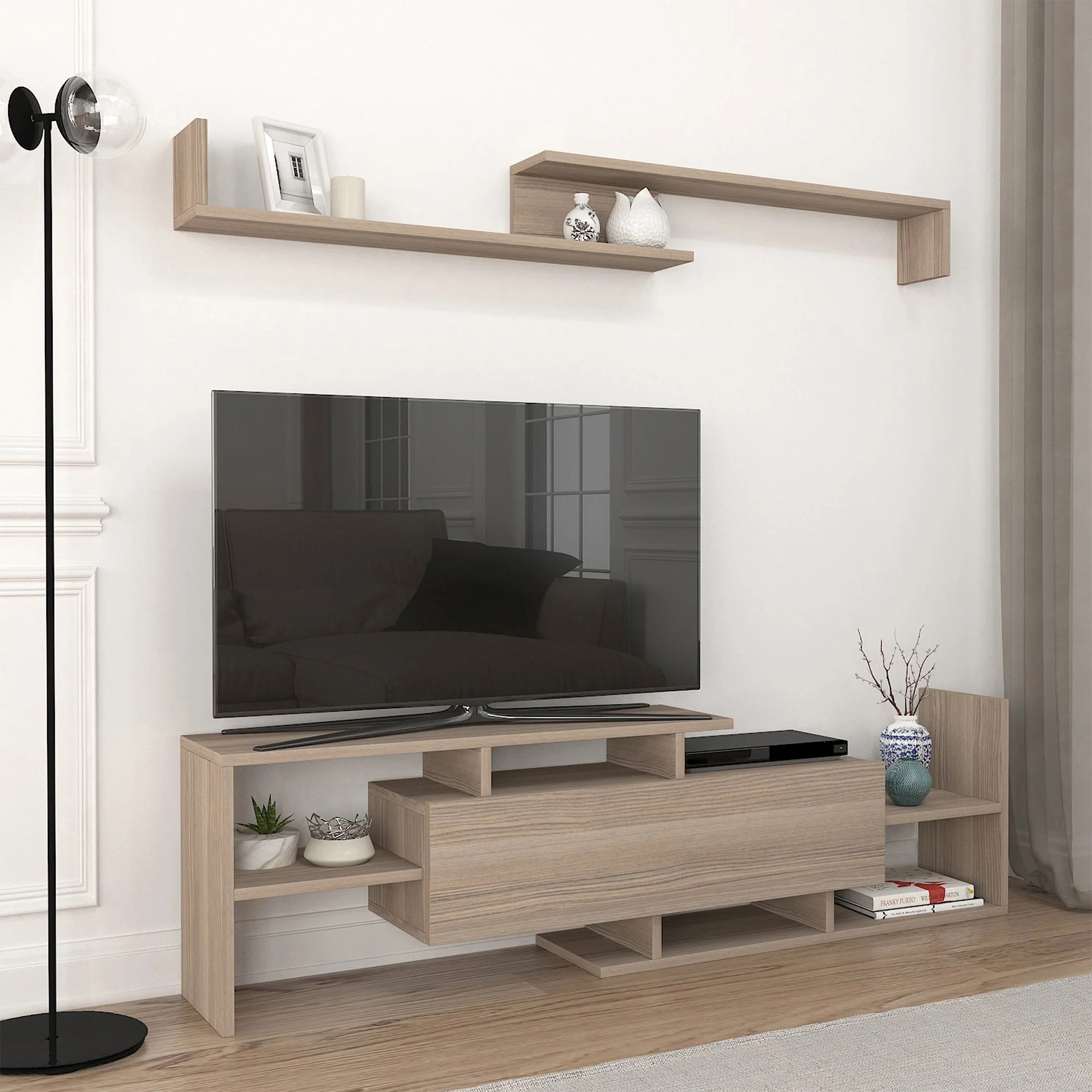 Fernsehschrank Liksefte mit Wandregal 154x28x42 cm [en.casa] - Image 4