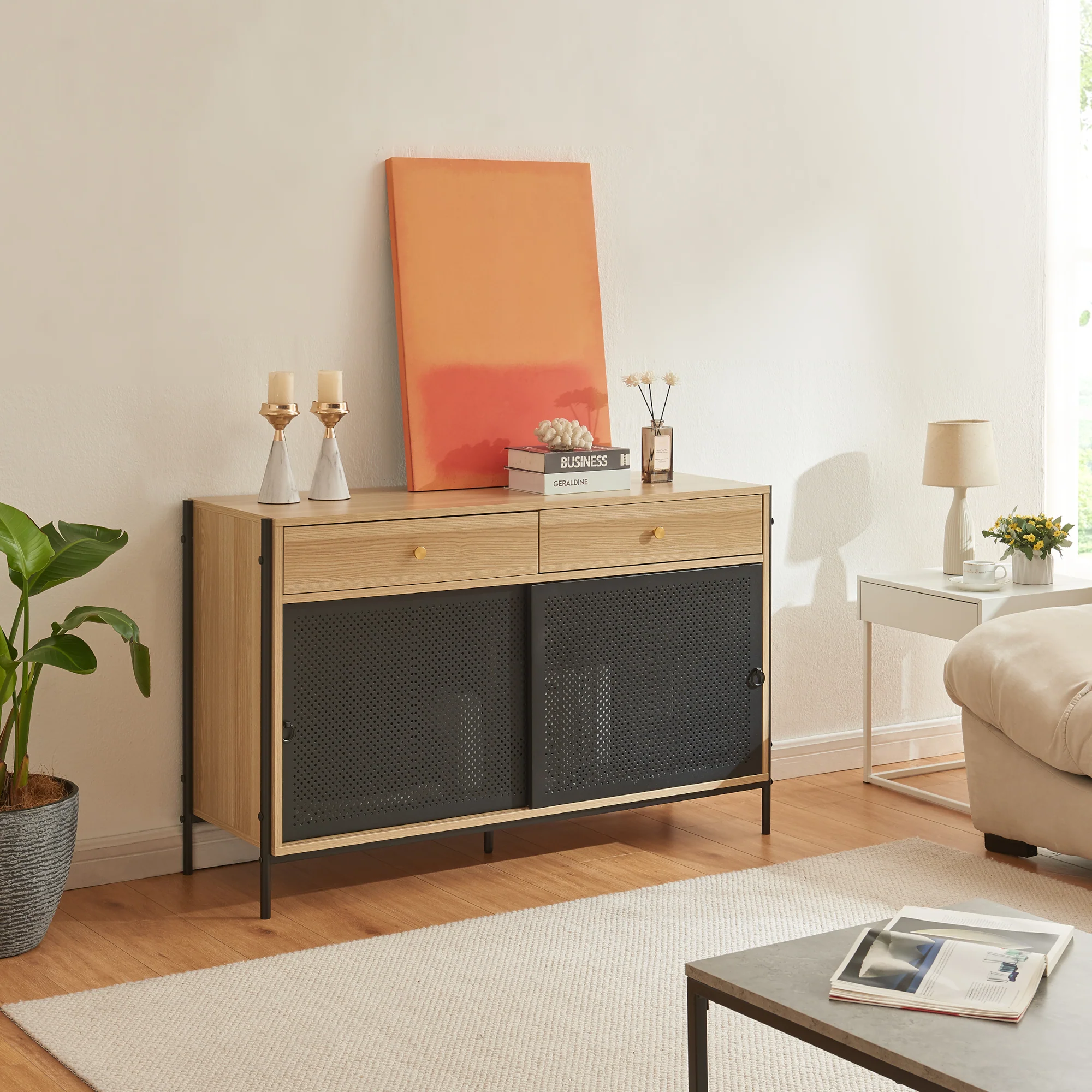 Fernsehschrank Tysnes 120x40x75 cm Eiche/Schwarz [en.casa]