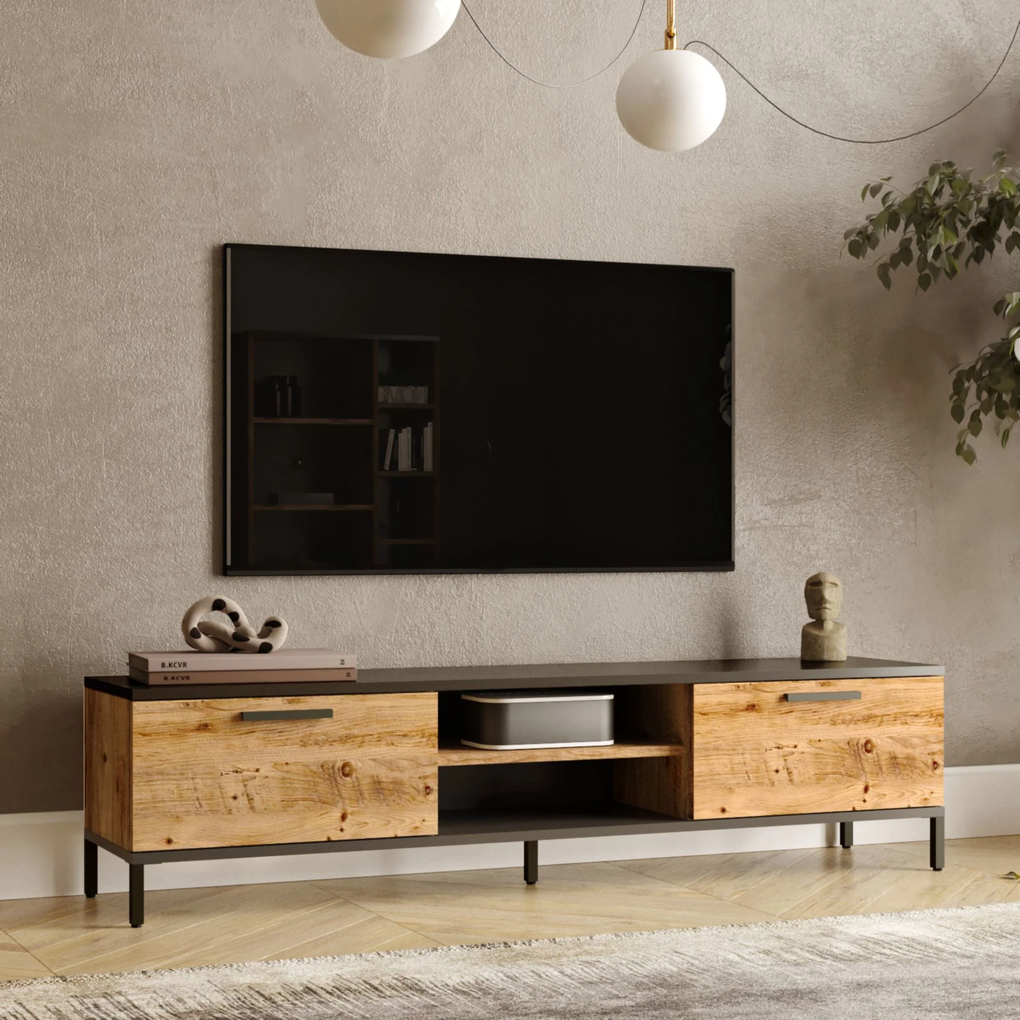 Fernsehtisch Lempäälä mit 2 Ablagefächern 160 x 35 x 39 cm in versch. Farben [en.casa]