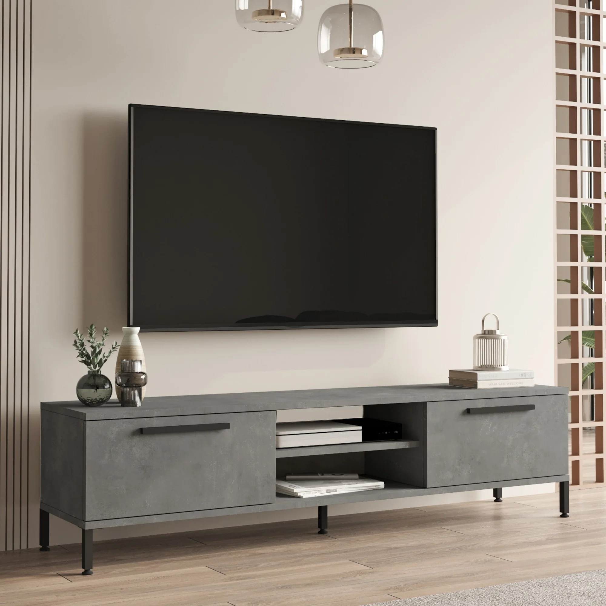 Fernsehtisch Lempäälä mit 2 Ablagefächern 160 x 35 x 39 cm in versch. Farben [en.casa] - Image 5