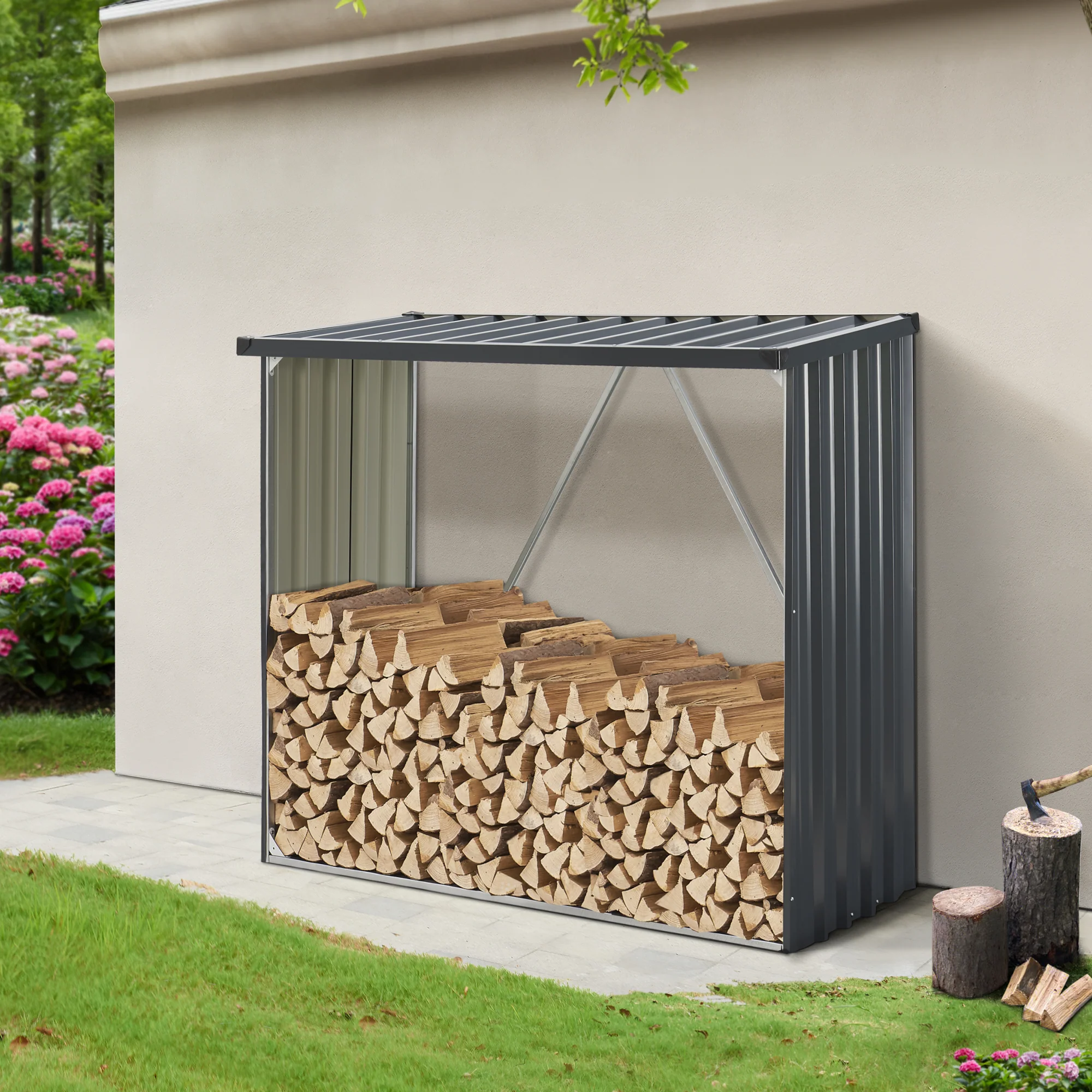 Feuerholzregal Kalmar Stahl Anthrazit in mehreren Größen [casa.pro] - Image 4