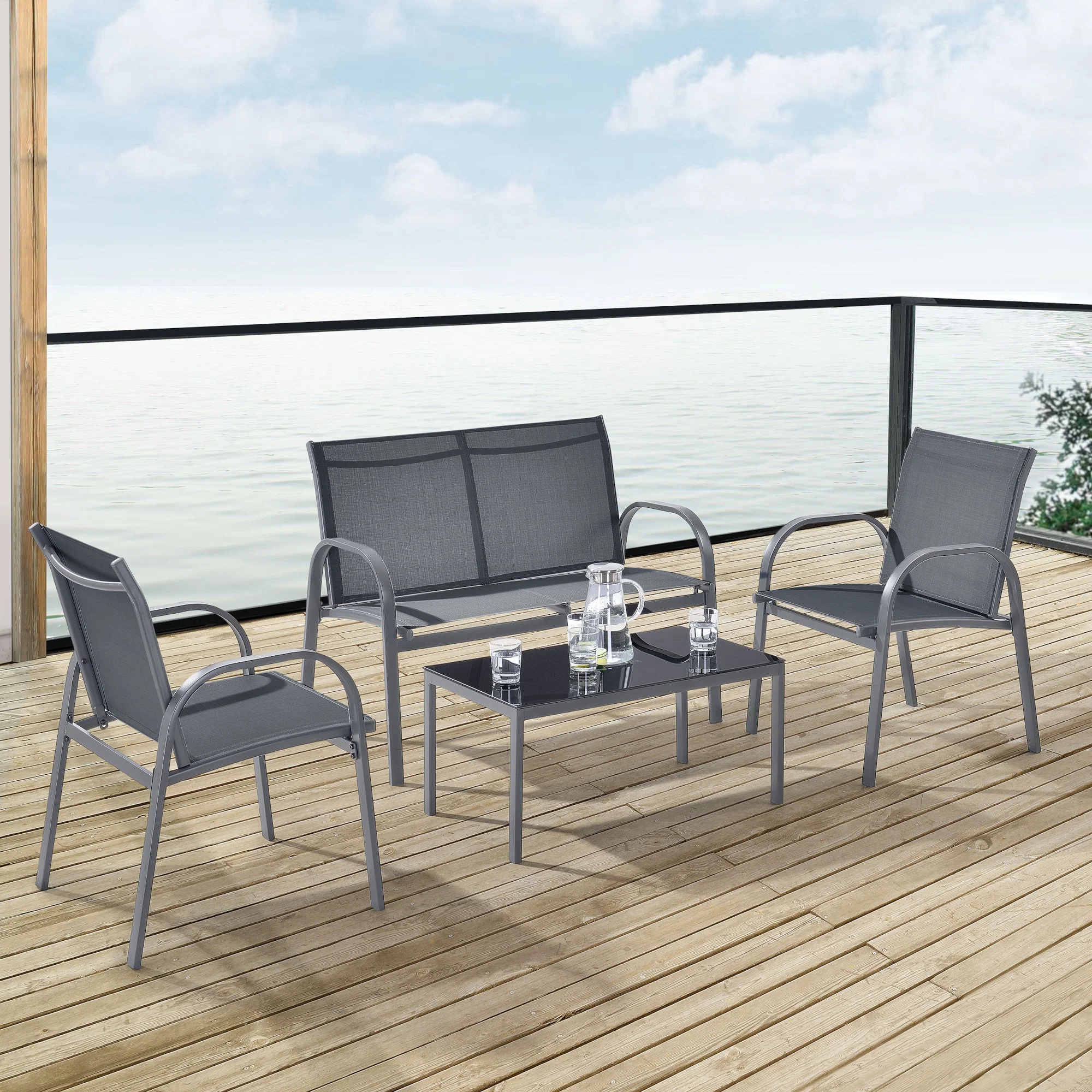 Gartenmöbel-Set Gagra Stühle mit Sitzbank und Tisch versch. Farben en.casa - Image 4