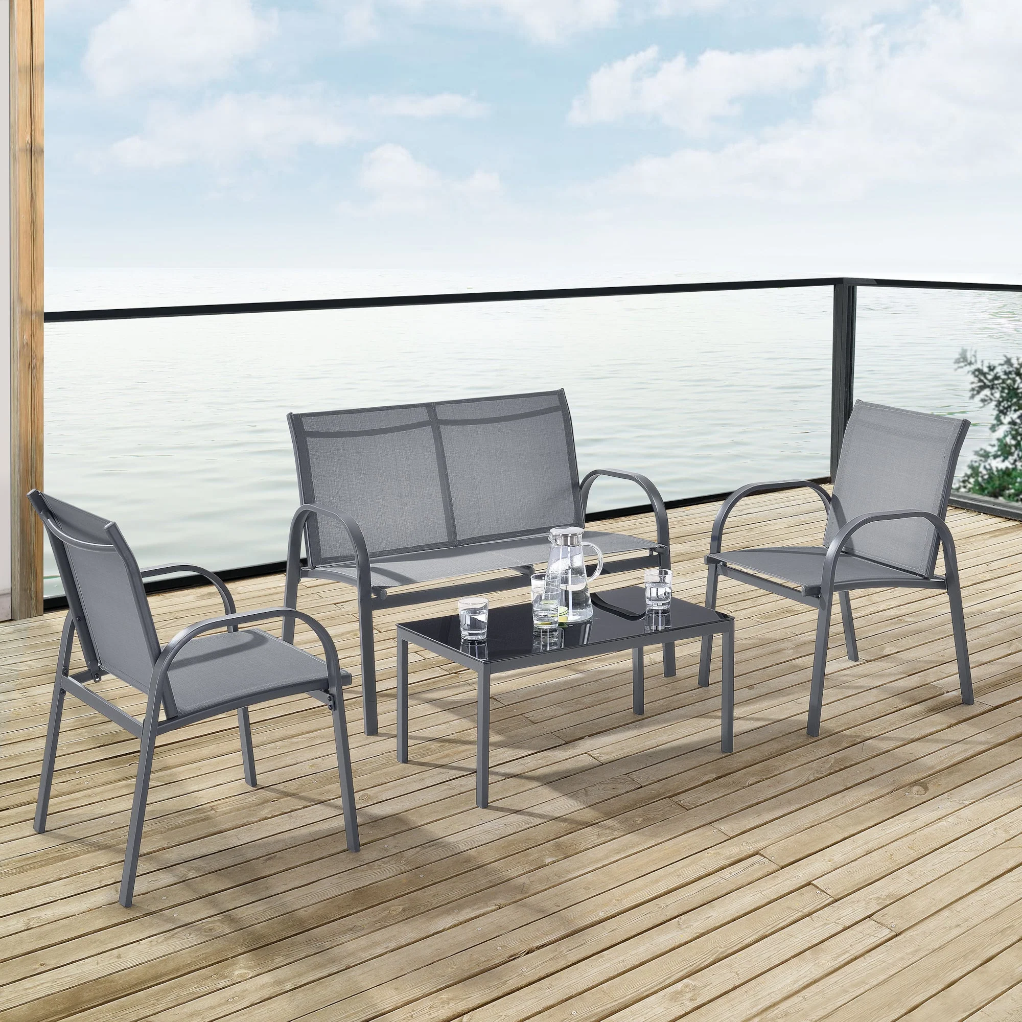 Gartenmöbel-Set Gagra Stühle mit Sitzbank und Tisch versch. Farben en.casa - Image 5