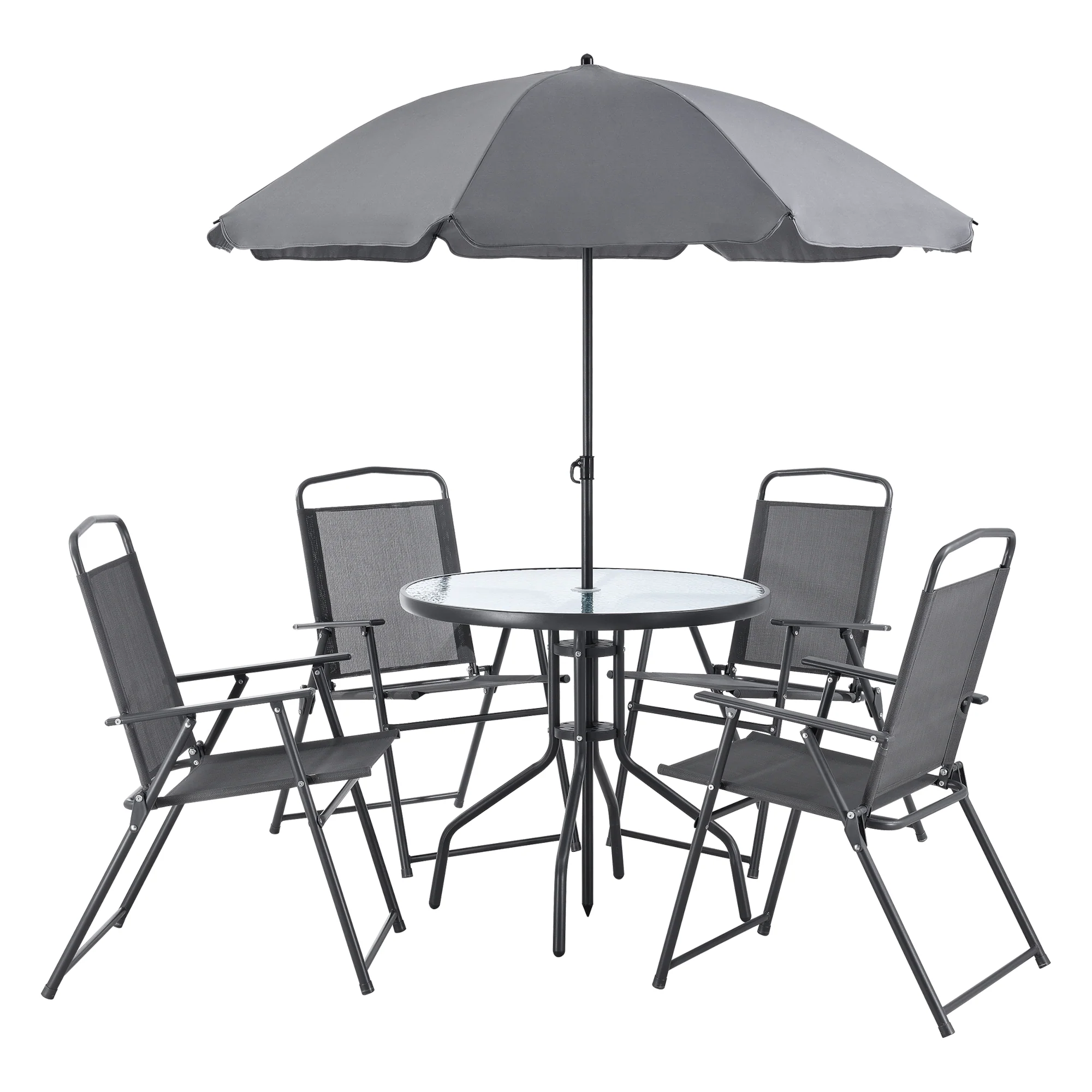Gartenmöbel-Set Milagro Stühle mit Tisch 4 Stühlen und Sonnenschirm Schwarz Dunkelgrau en.casa