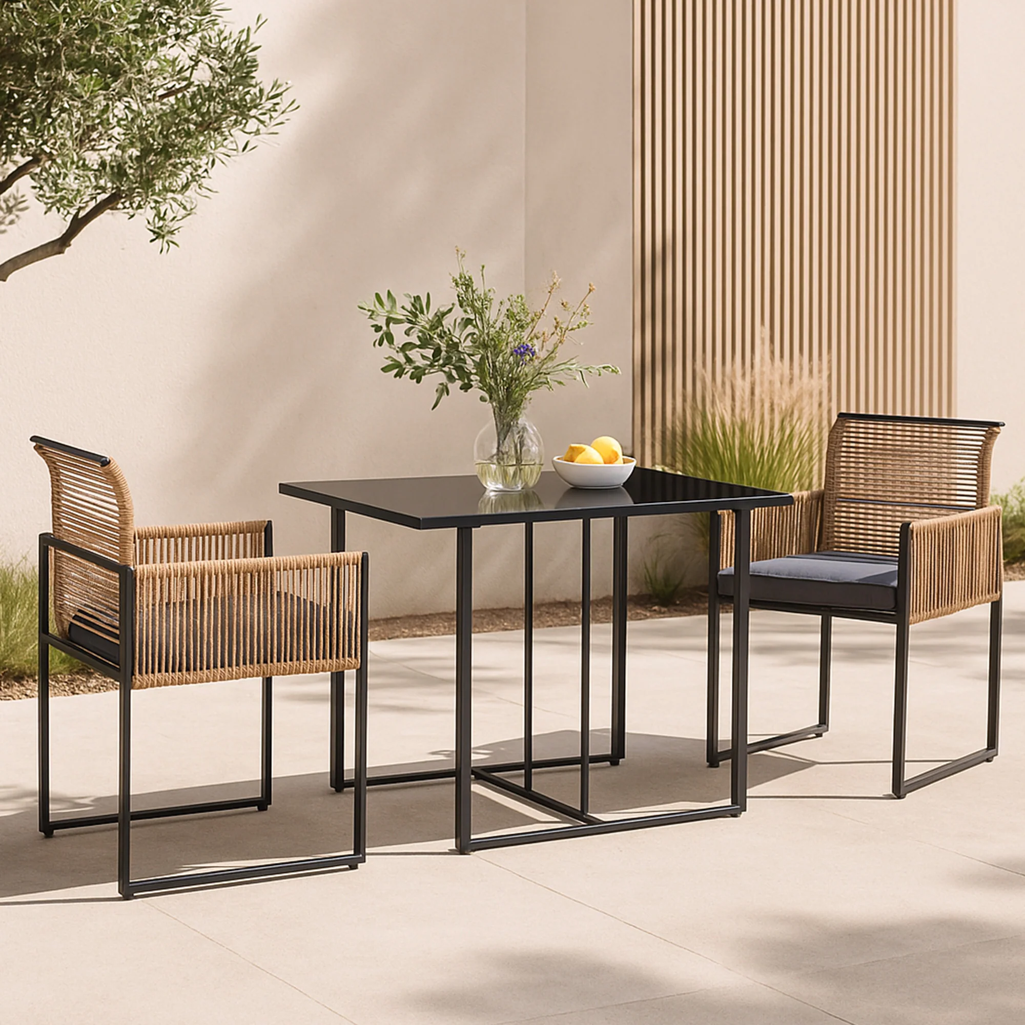 Gartenmöbelset Accadia 3-tlg. Schwarz/Braun [casa.pro] - Image 2