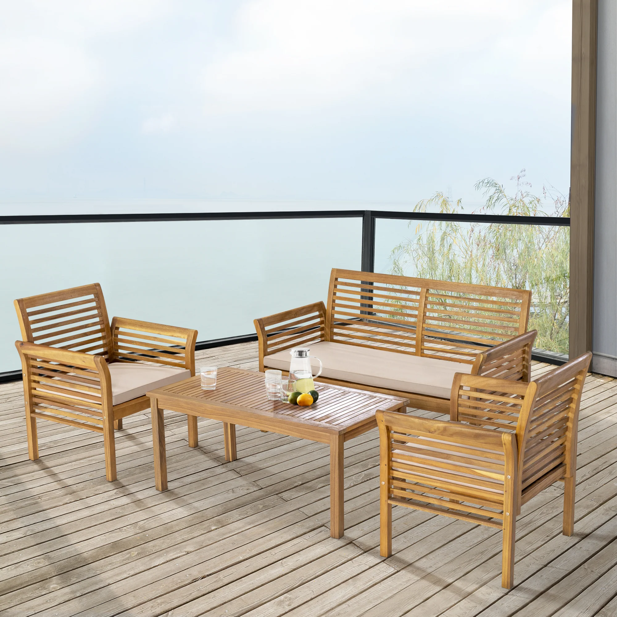 Gartenmöbelset Candela 4-tlg. Akazienholz Holzfarben [casa.pro]