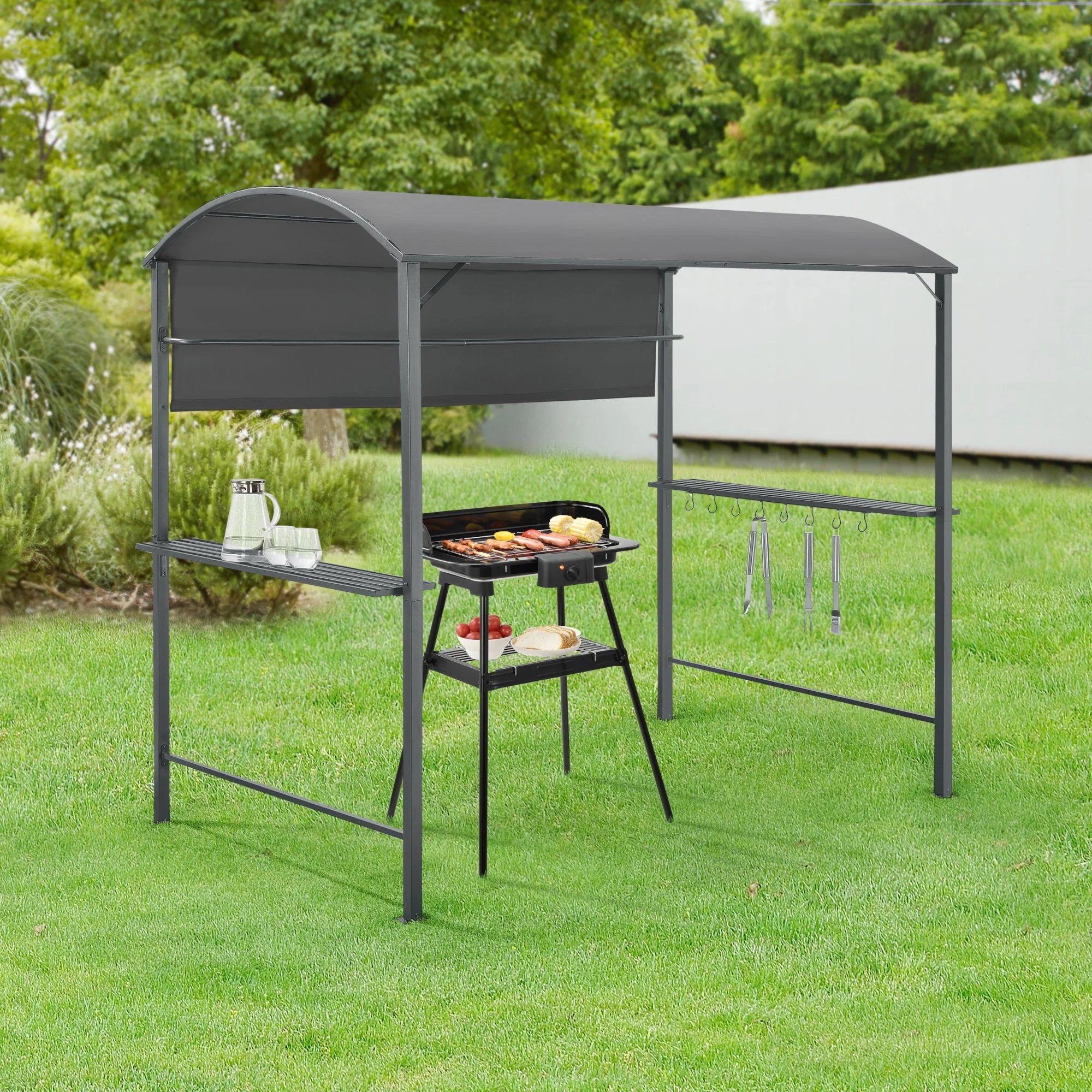 Grillpavillon Pyrgos 215 x 220 x 140 cm Dunkelgrau en.casa - Image 2
