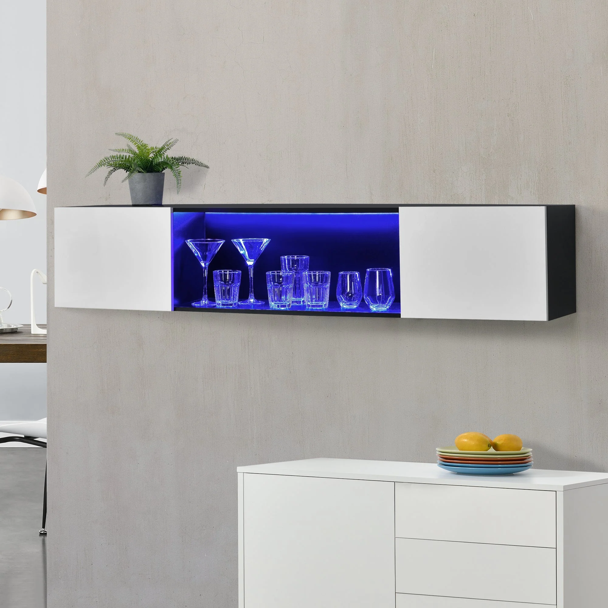 Hängeboard Thabong 150x30x30 cm mit LED Beleuchtung Schwarz/Weiß en.casa - Image 2
