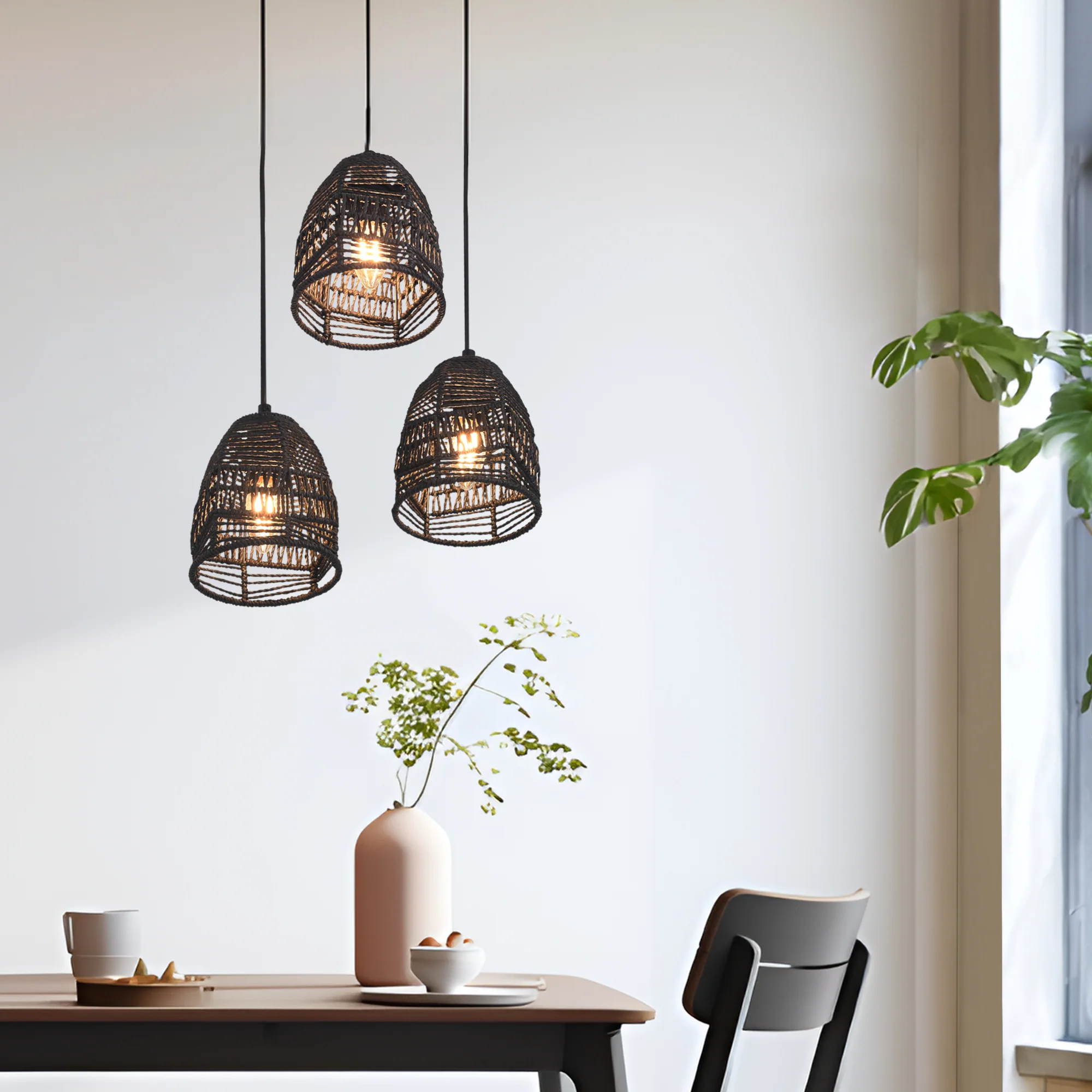 Hängeleuchte Andover Metall+Rattan Schwarz [lux.pro]