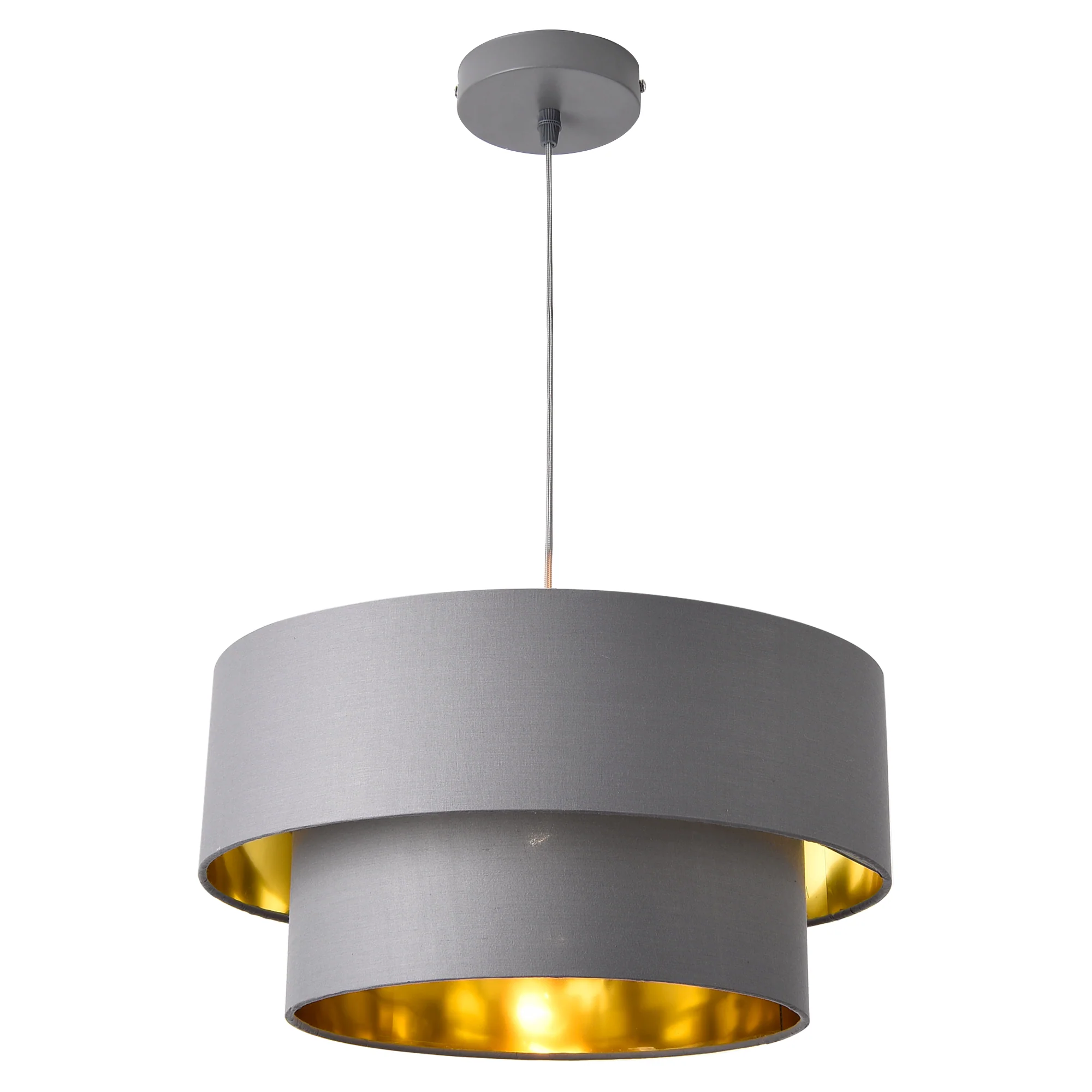 Hängeleuchte Lopar E27 Metall Stoff Grau-Gold lux.pro - Image 2