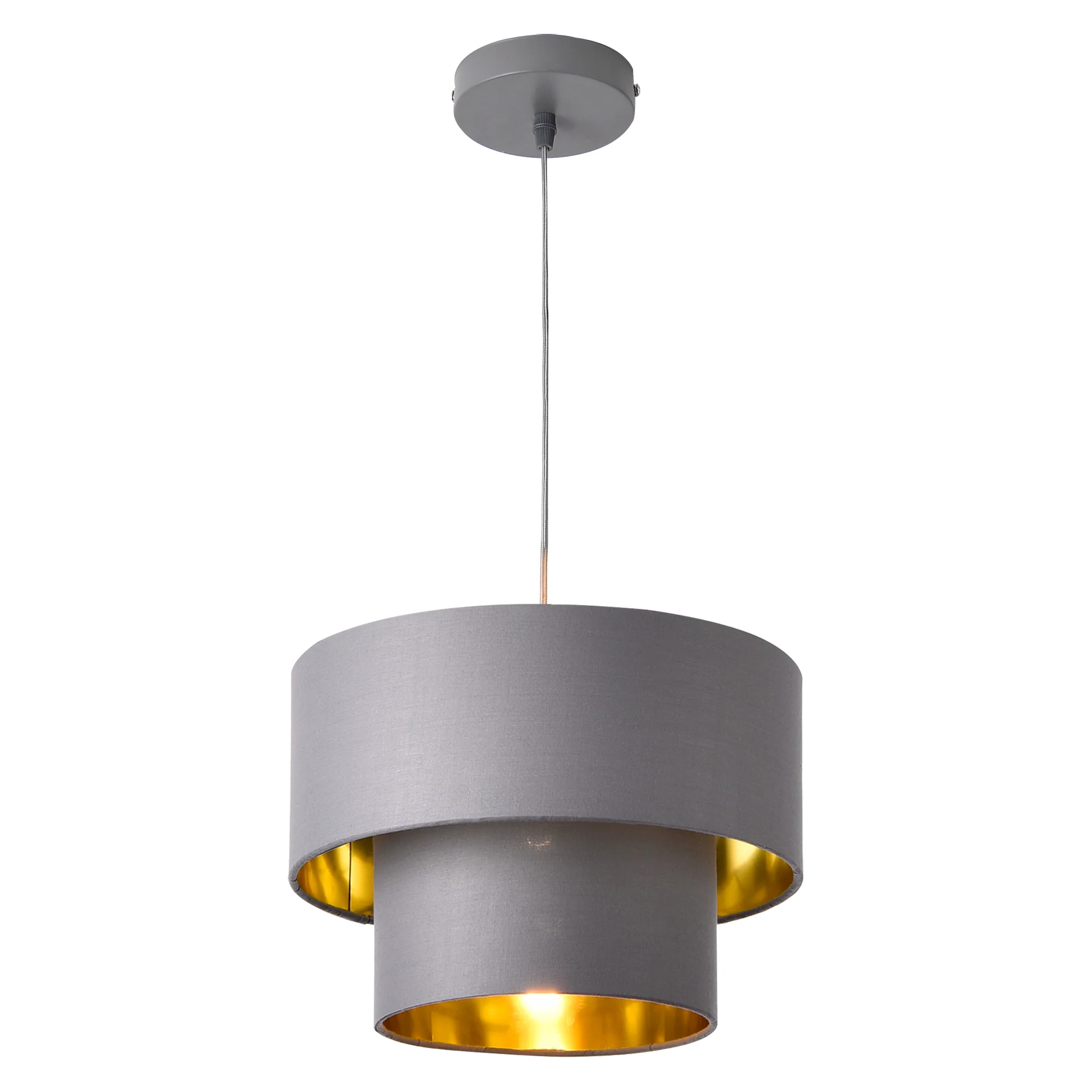 Hängeleuchte Lopar E27 Metall Stoff Grau-Gold lux.pro - Image 3