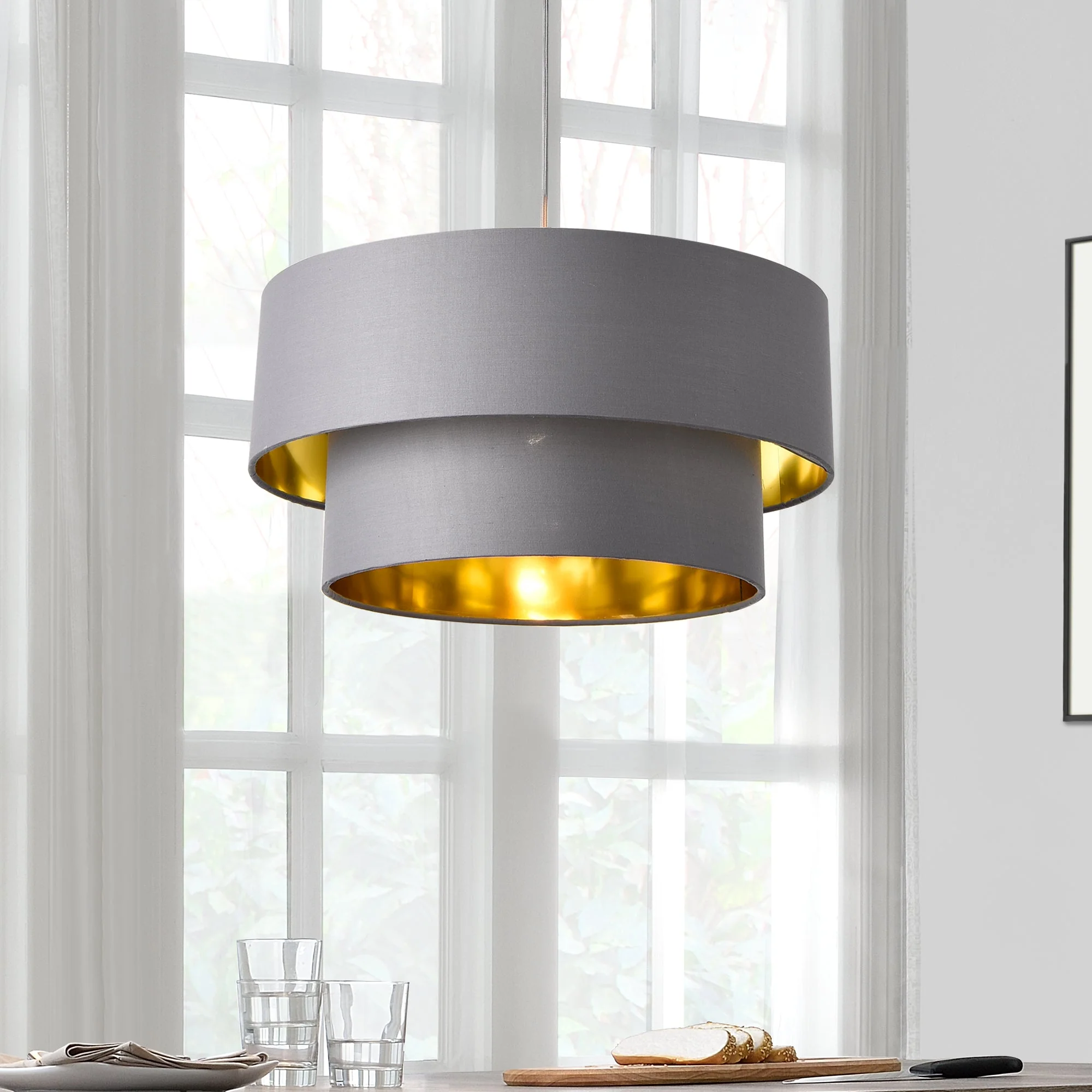 Hängeleuchte Lopar E27 Metall Stoff Grau-Gold lux.pro - Image 4