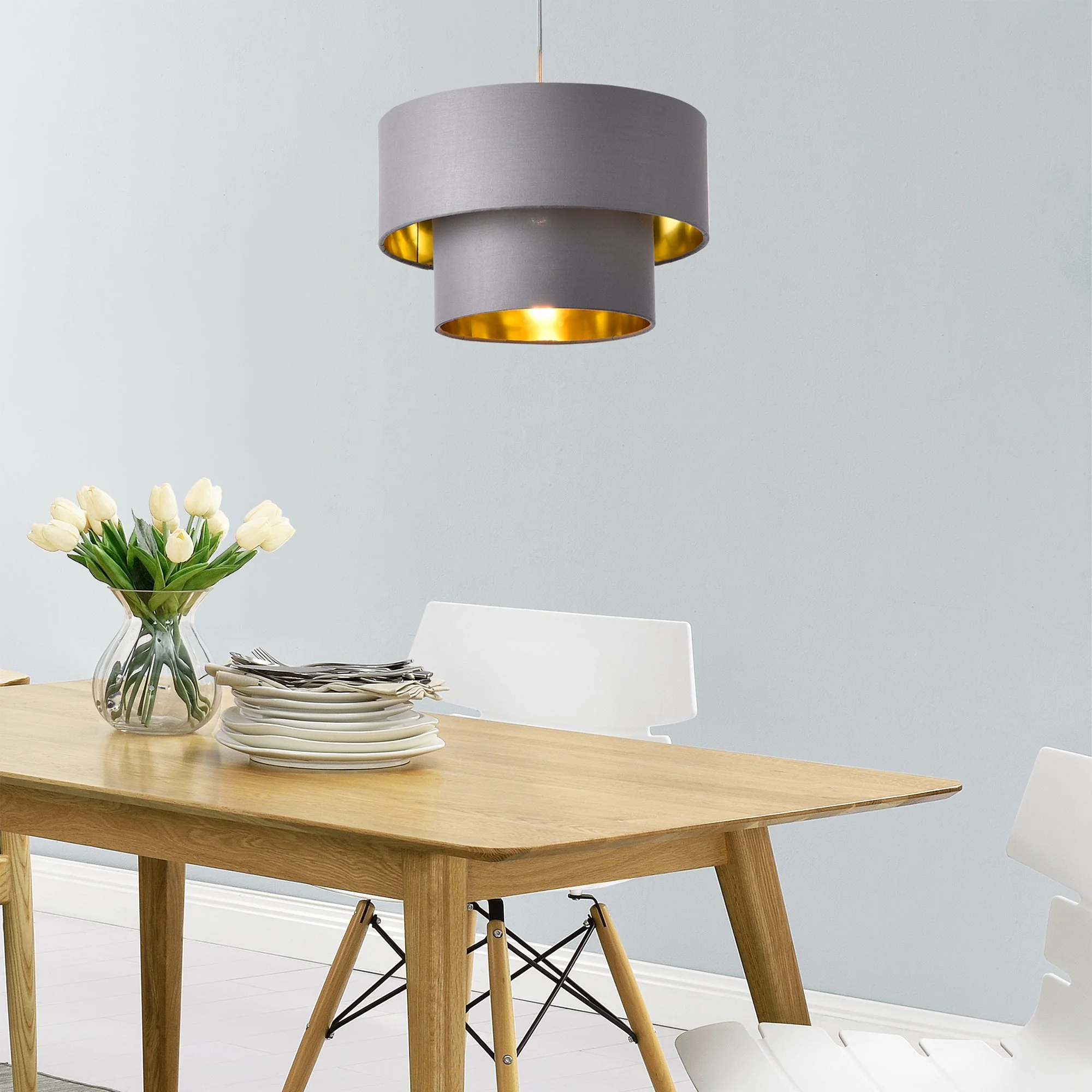 Hängeleuchte Lopar E27 Metall Stoff Grau-Gold lux.pro - Image 5