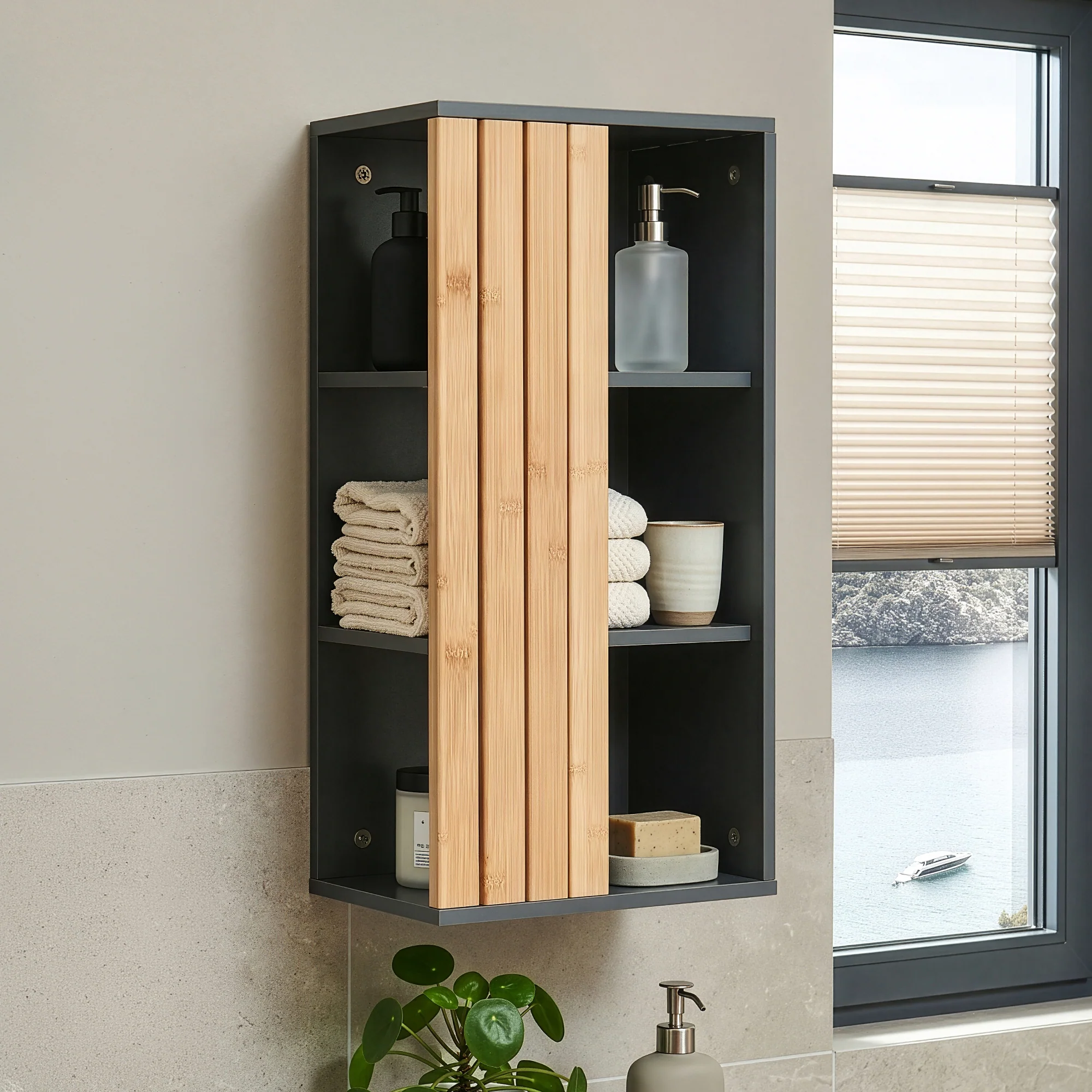 Hängeschrank Svanes 60x30x20 cm Dunkelgrau/Natur [en.casa] - Image 2