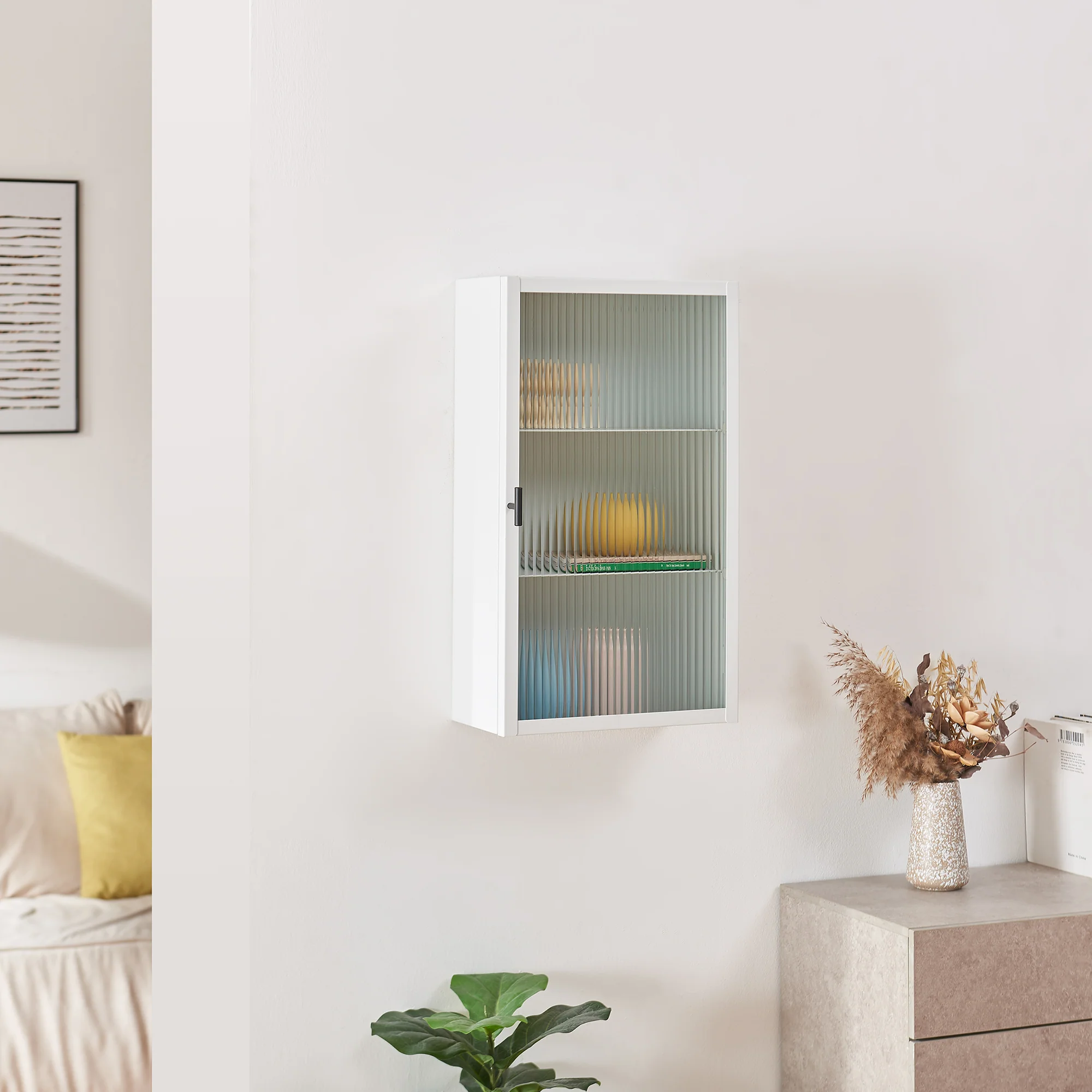 Hängeschrank Zundert mit geriffelter Glastür 60x35x15 cm Stahl [en.casa] - Image 3