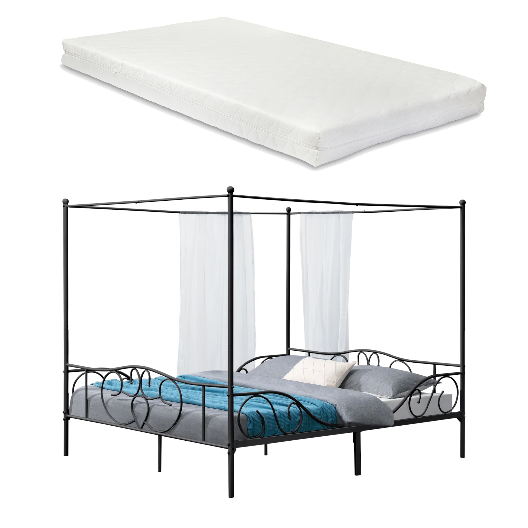 Himmelbett Finström aus Stahl mit Kaltschaummatratze [en.casa] - Image 2