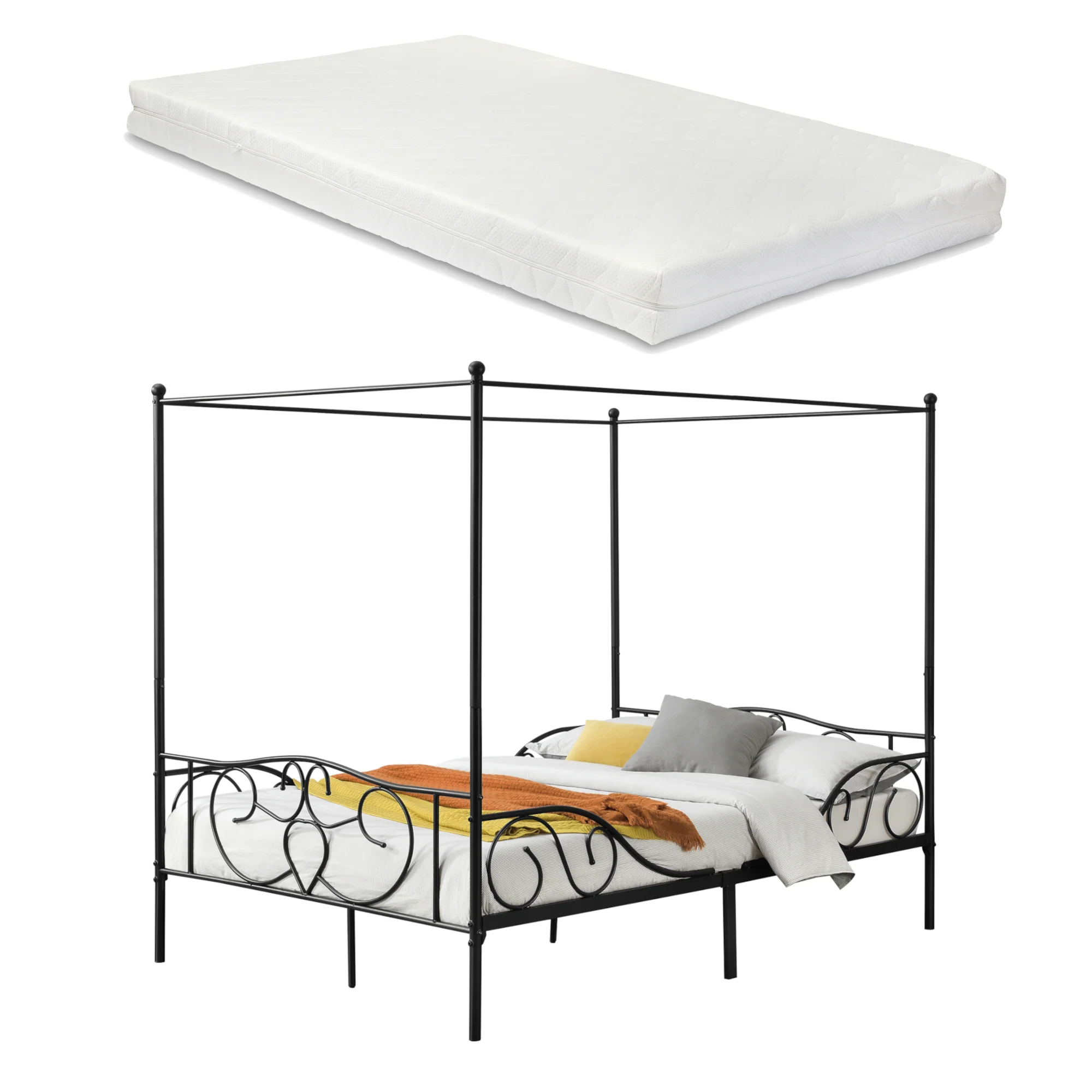 Himmelbett Finström aus Stahl mit Kaltschaummatratze [en.casa] - Image 3