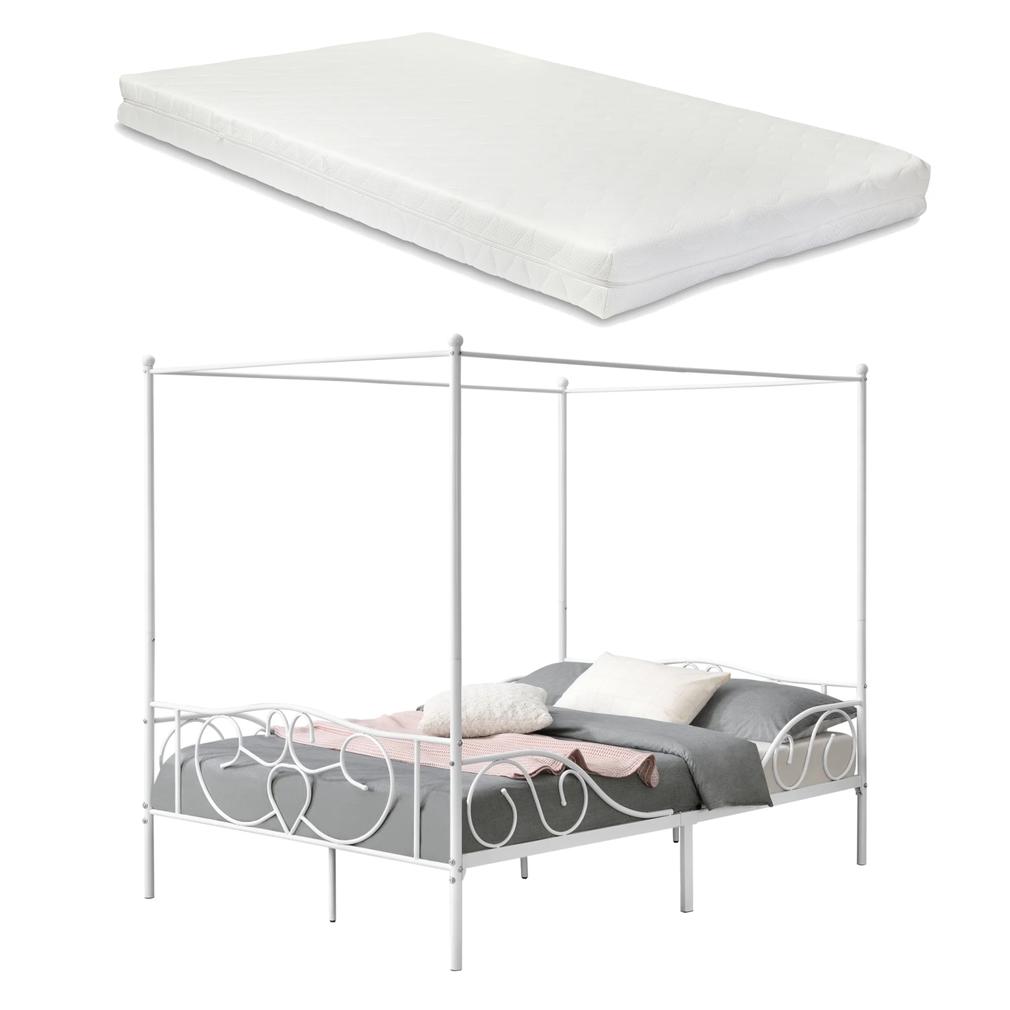 Himmelbett Finström aus Stahl mit Kaltschaummatratze [en.casa] - Image 5