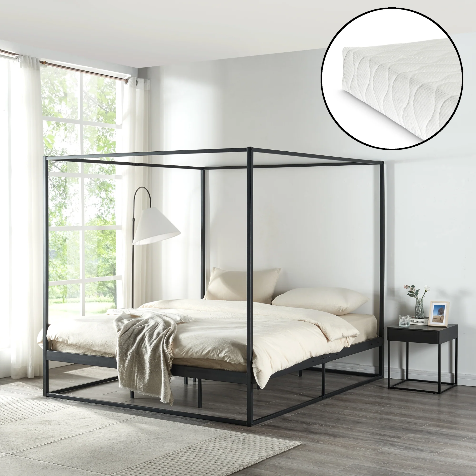 Himmelbett Kristianstad mit Matratze Schwarz in versch. Größen [en.casa] - Image 2