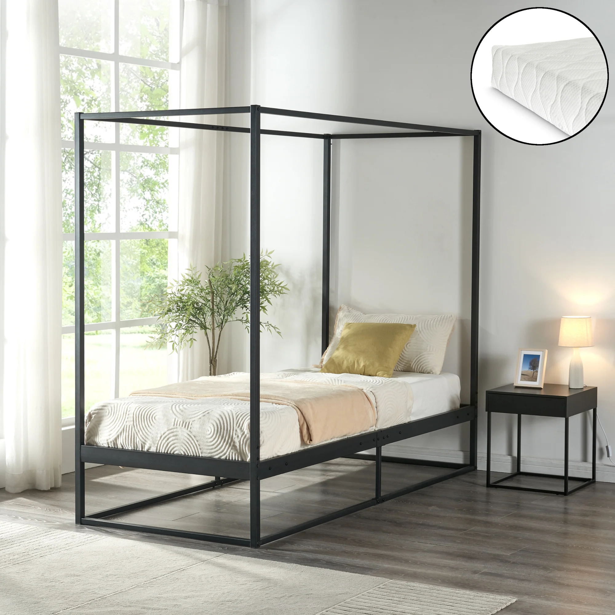 Himmelbett Kristianstad mit Matratze Schwarz in versch. Größen [en.casa] - Image 6