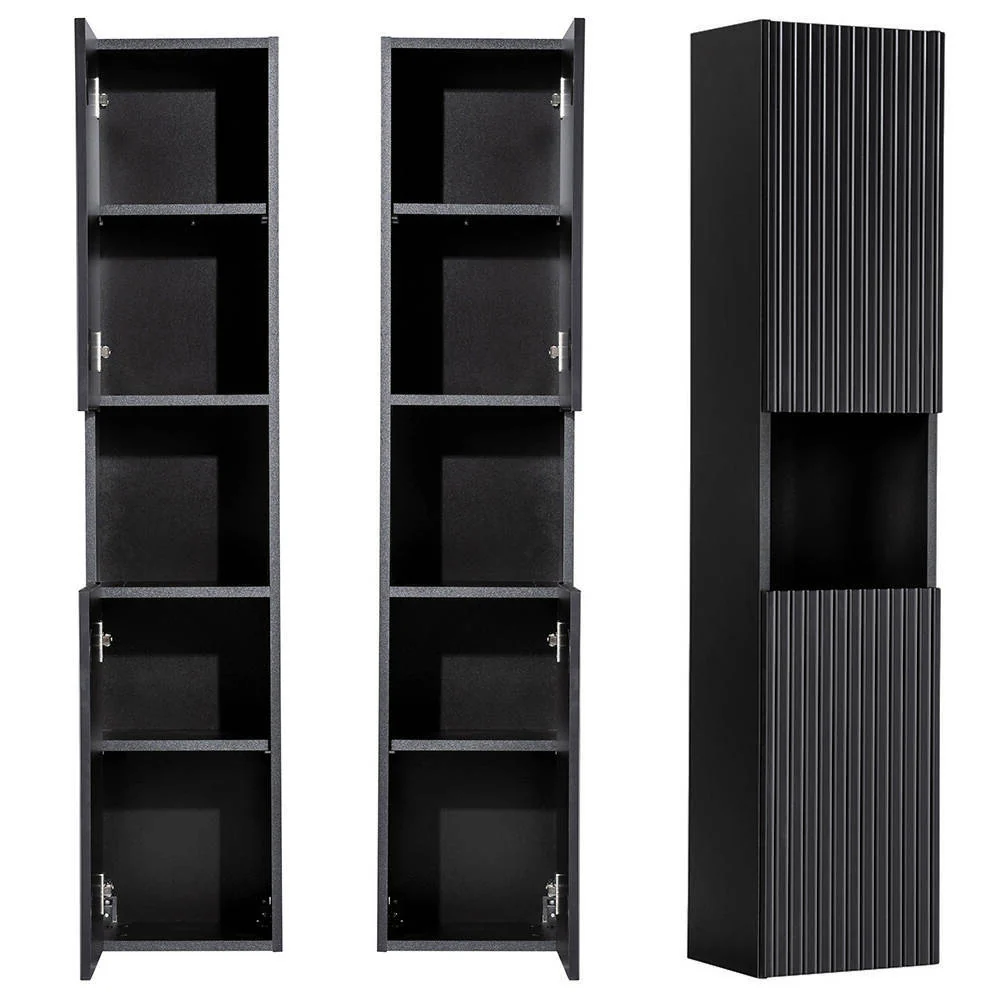 Hochschrank Skelbolu 140x30x25 cm Schwarz [en.casa]