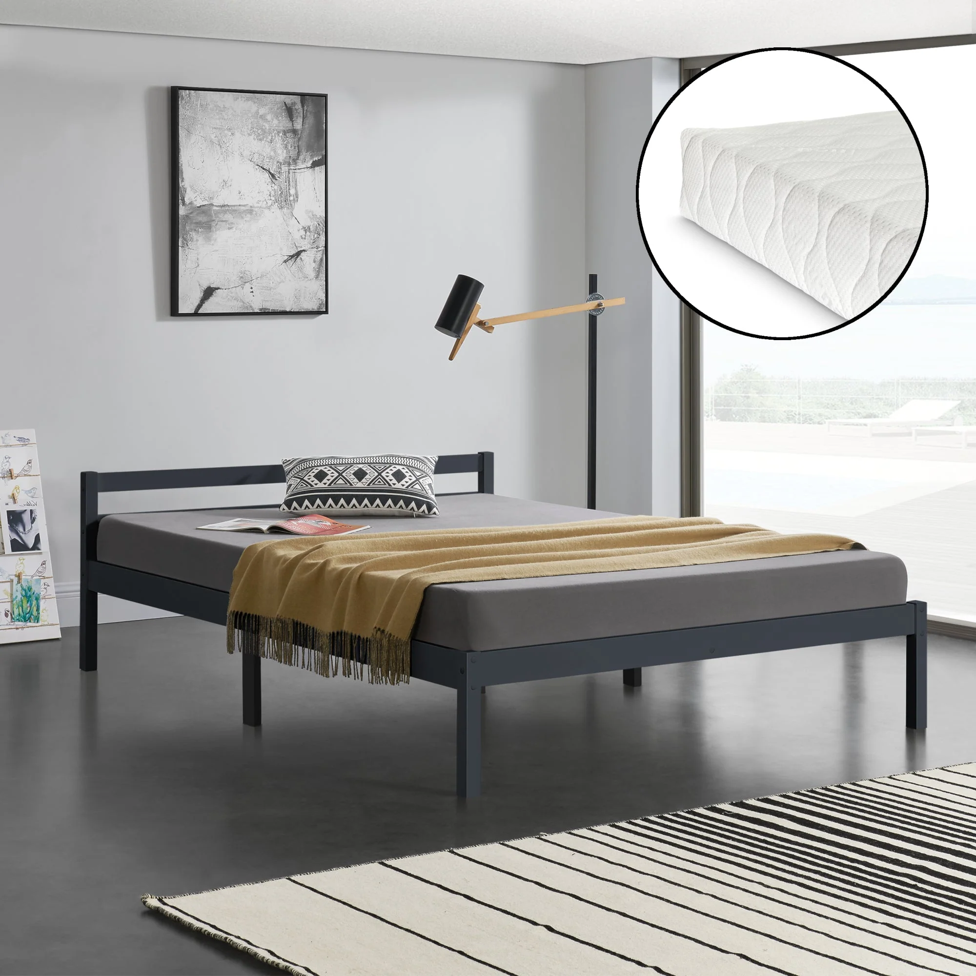 Holzbett Nakkila versch. Farben und Größen mit Kaltschaummatratze en.casa - Image 22