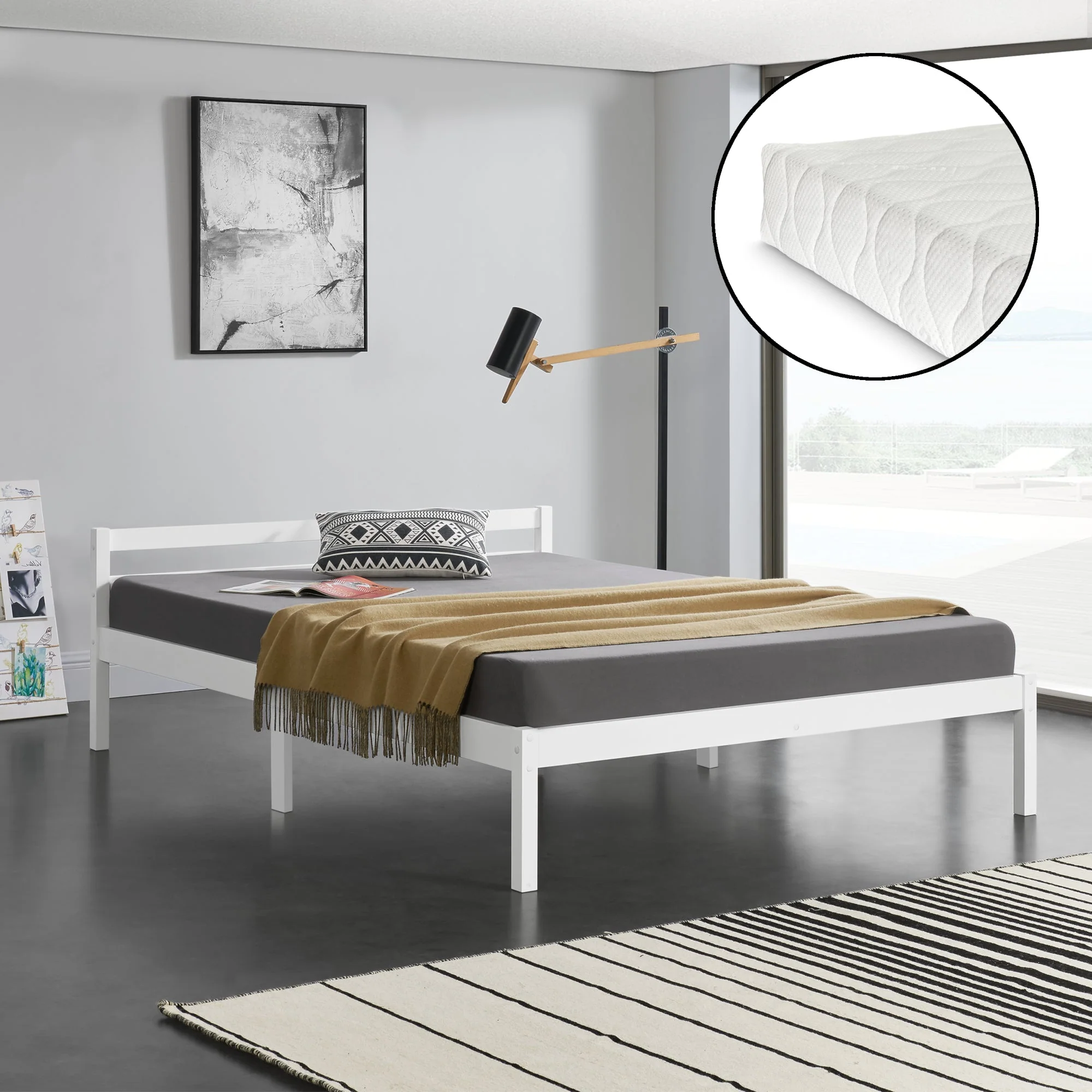 Holzbett Nakkila versch. Farben und Größen mit Kaltschaummatratze en.casa - Image 28