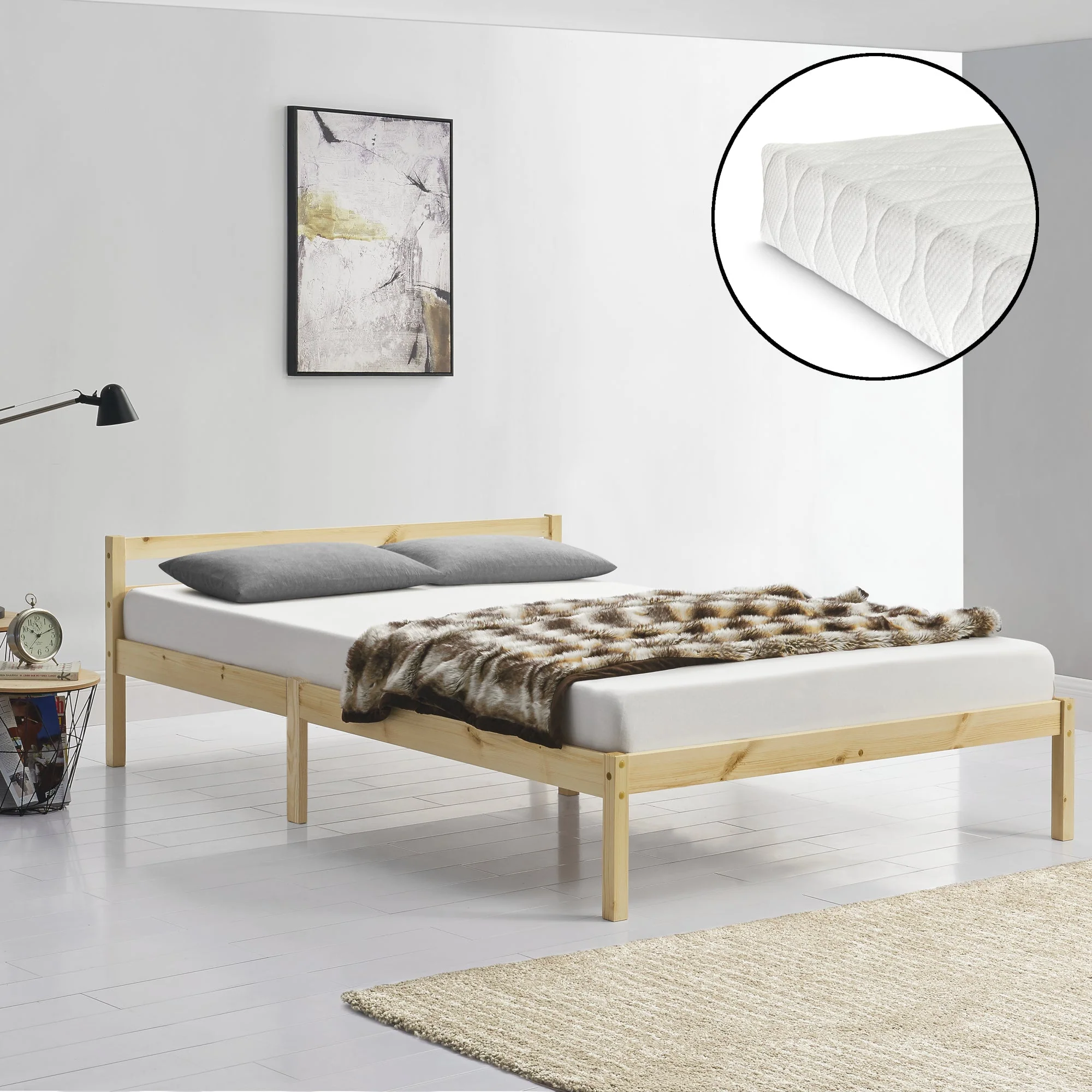 Holzbett Nakkila versch. Farben und Größen mit Kaltschaummatratze en.casa - Image 34