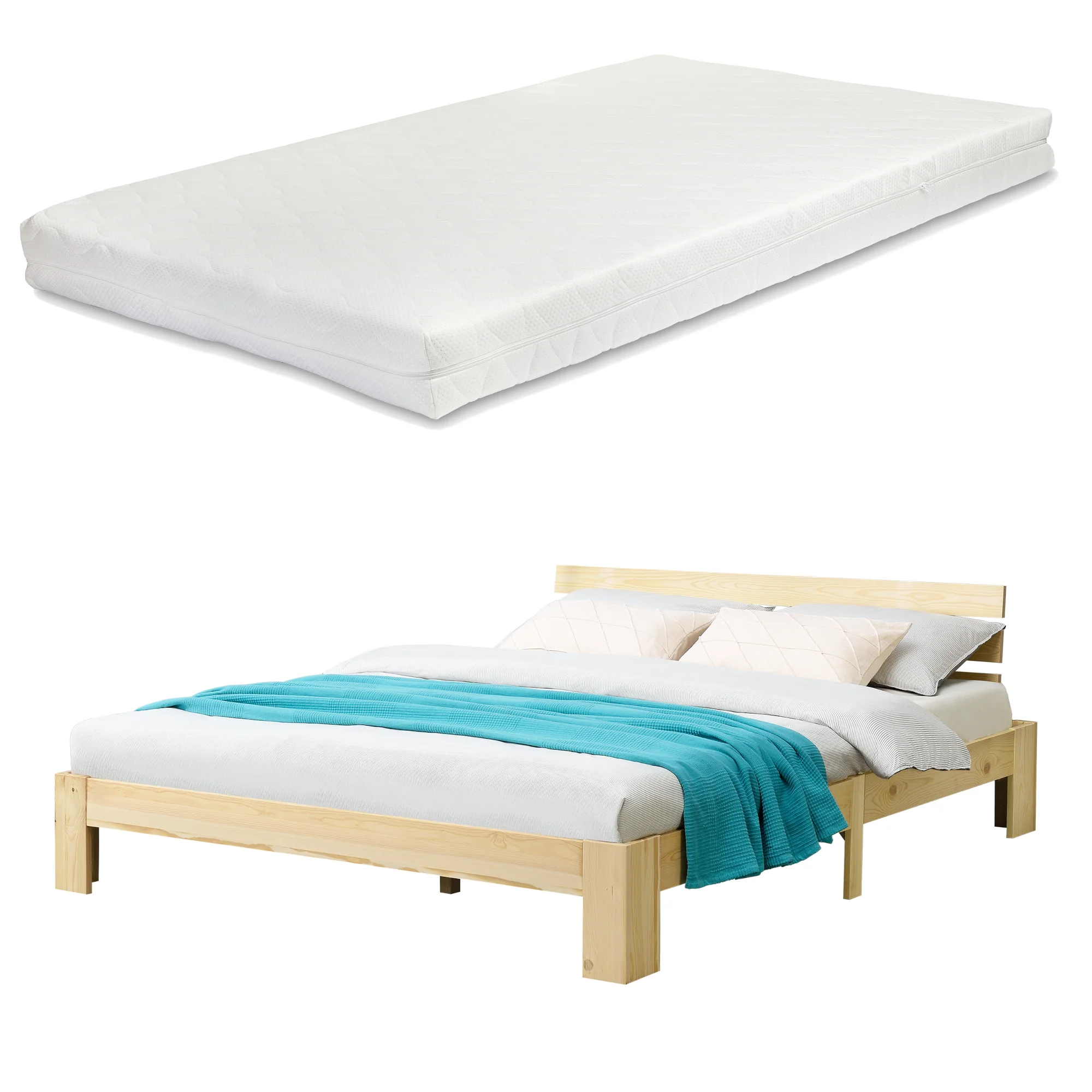 Holzbett Nivala mit Kaltschaummatratze versch. Farben und Größen en.casa - Image 14