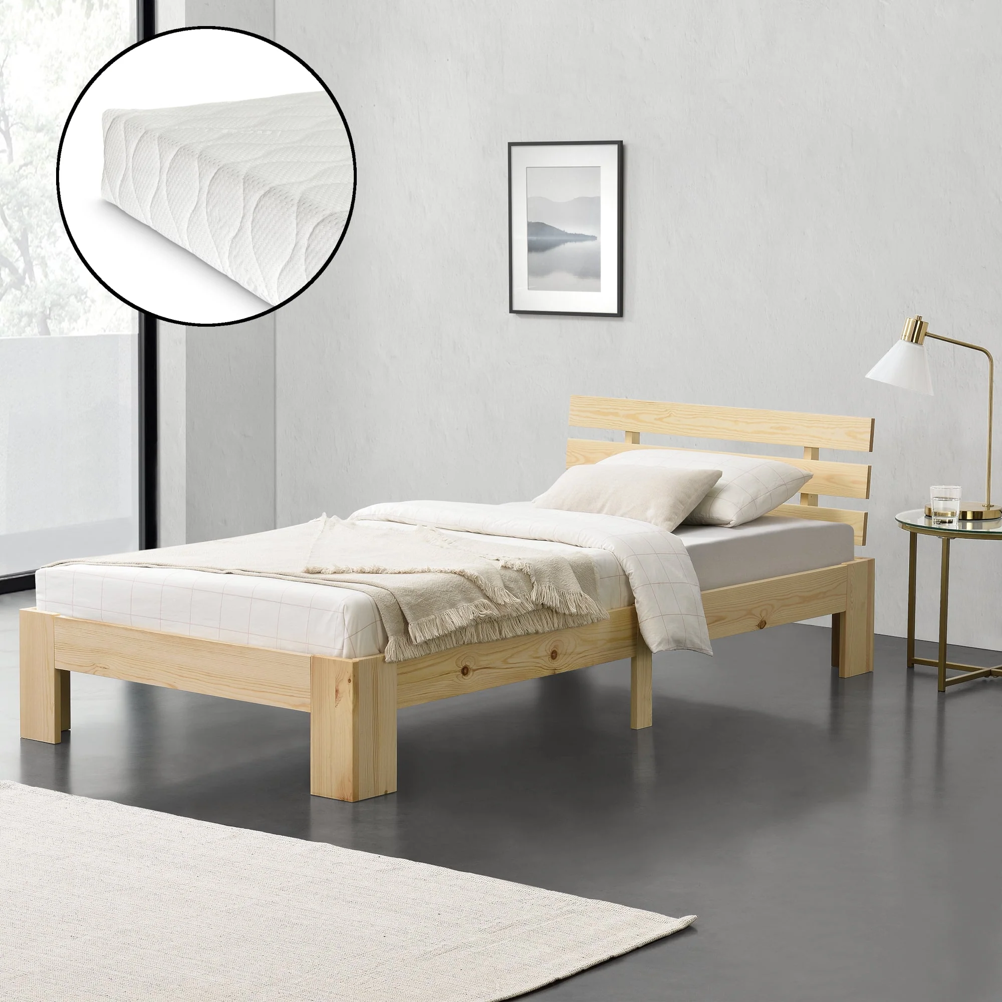 Holzbett Nivala mit Kaltschaummatratze versch. Farben und Größen en.casa - Image 35