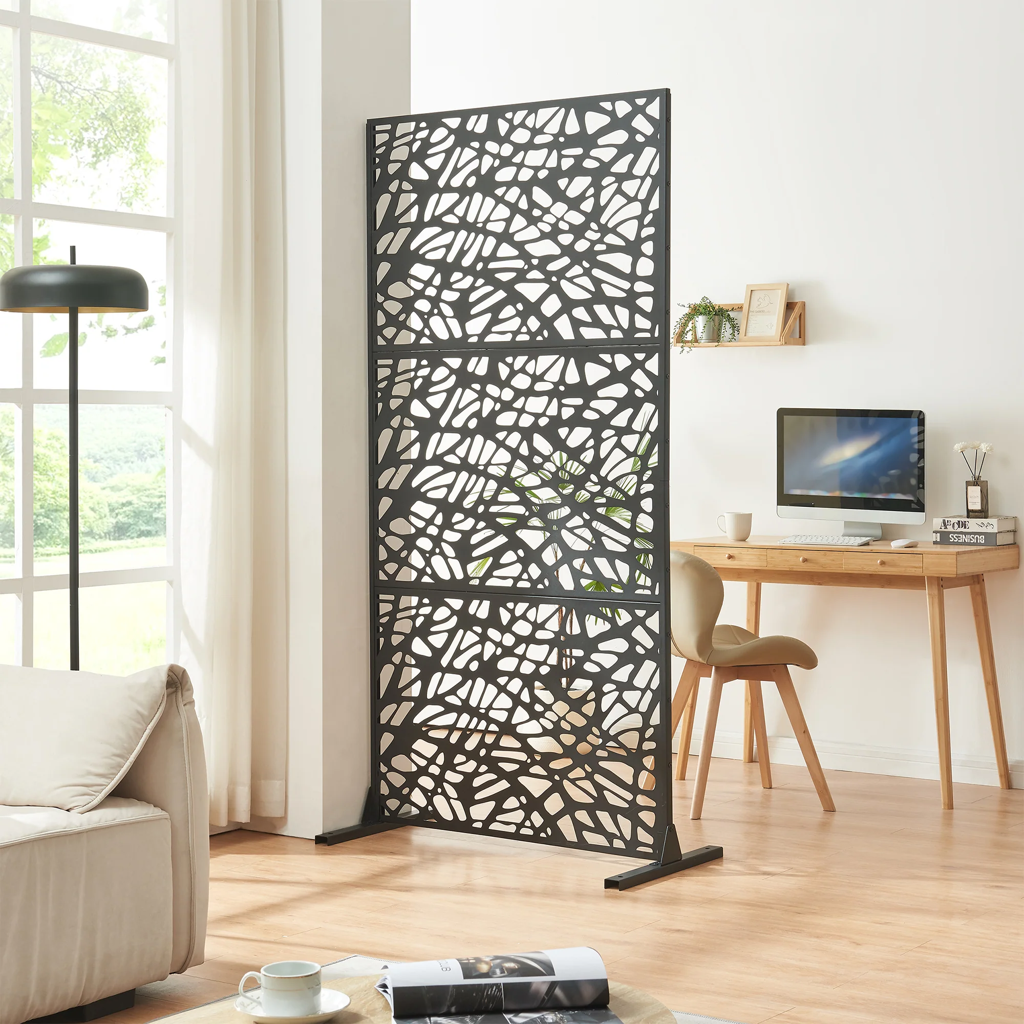 Indoor Trennwand Poskind Stahl 200x100x50 cm Schwarz [casa.pro]