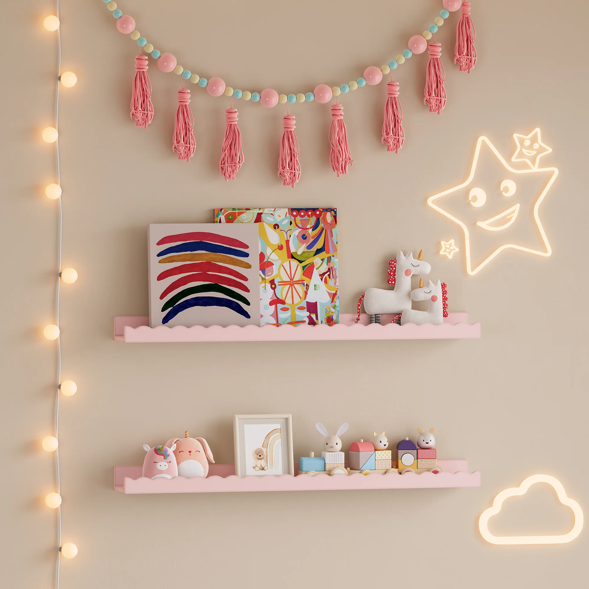 Kinder-Wandregal 2er Set Vestnes 60x10x5 cm Cotton Candy [en.casa]