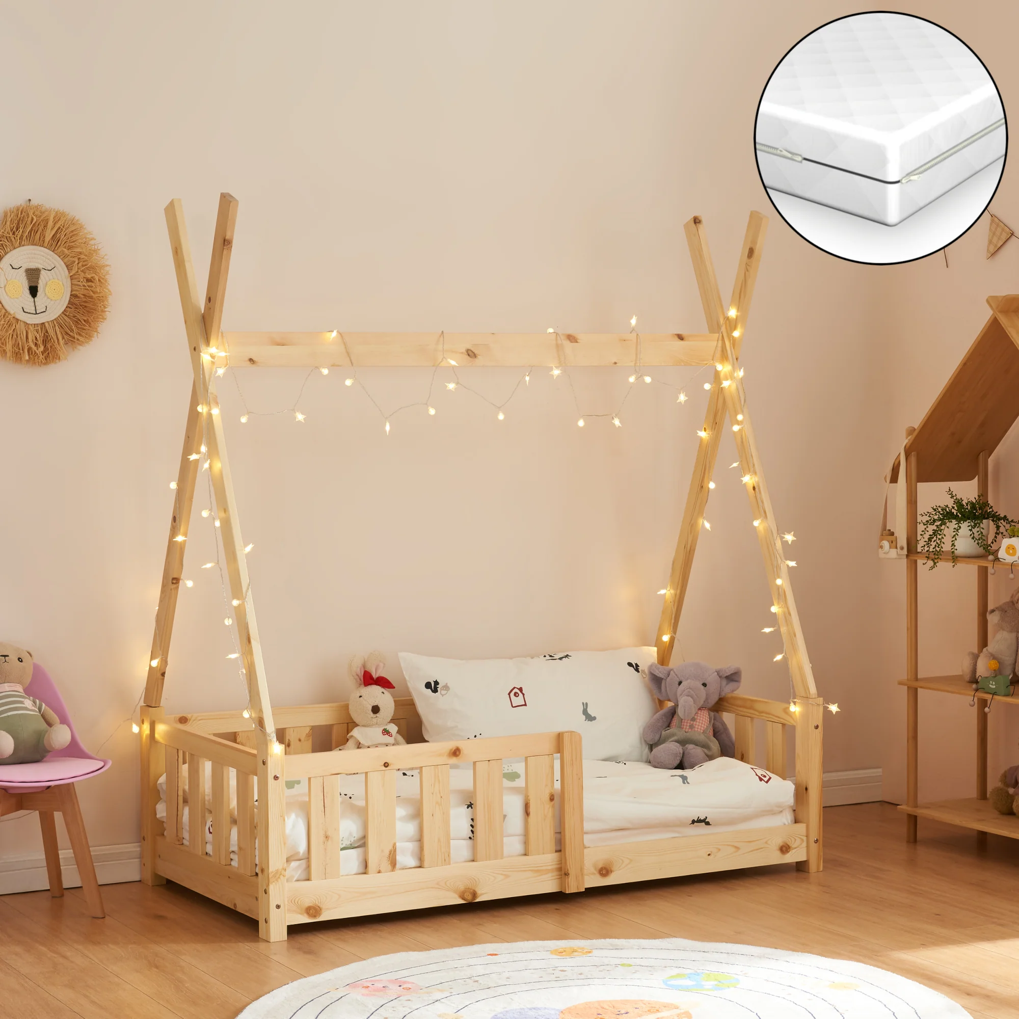Kinderbett Helsingborg mit Matratze 70x140 cm [en.casa] - Image 5
