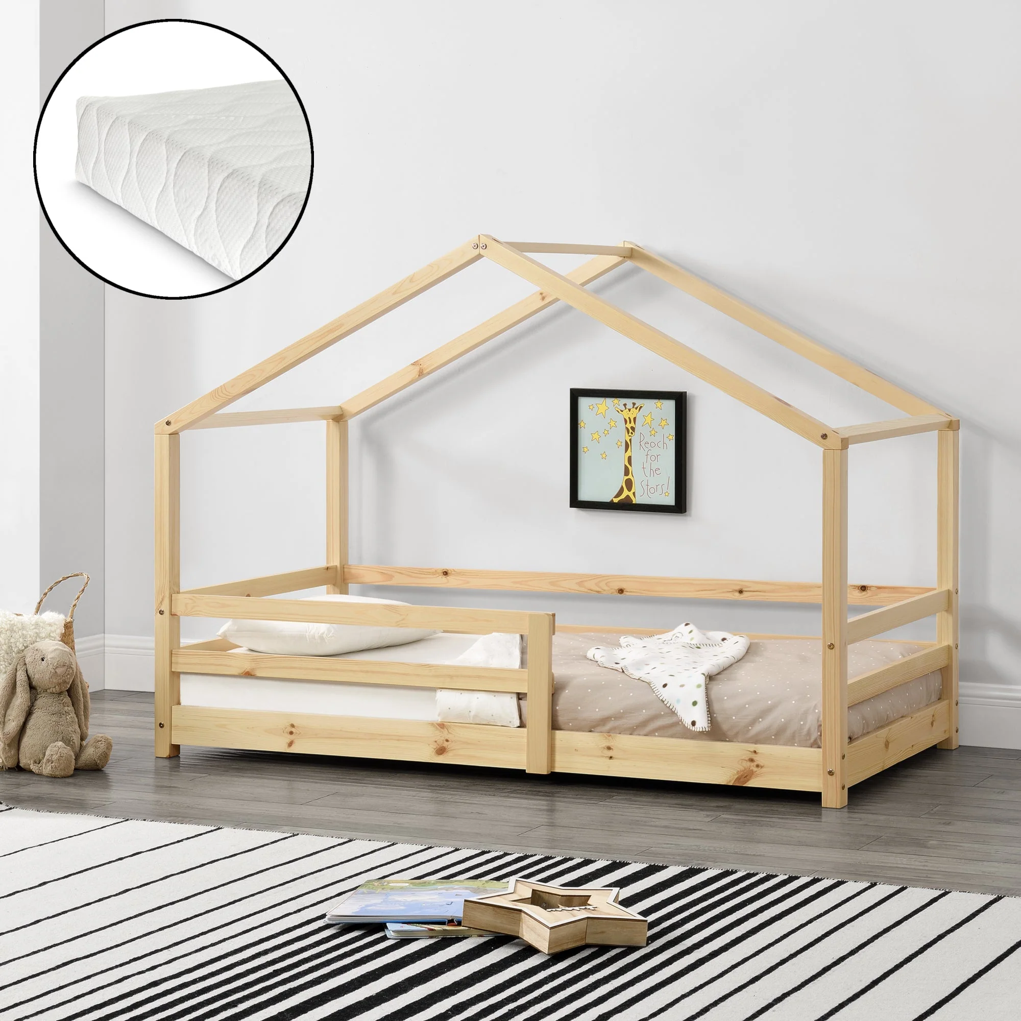 Kinderbett Knätten mit Matratze und Rausfallschutz in versch. Größen und Farben [en.casa] - Image 13