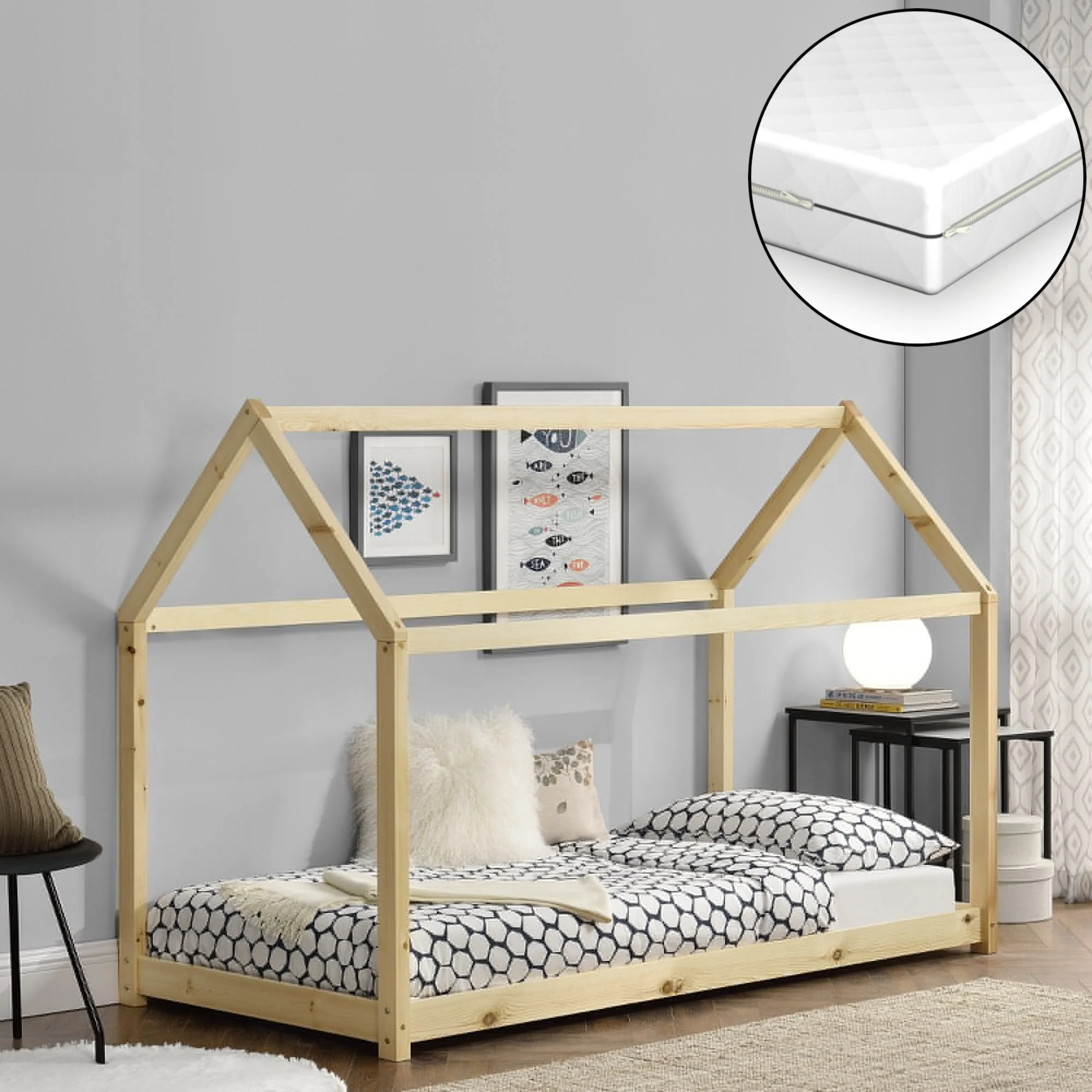 Kinderbett Netstal mit Kaltschaummatratze in versch. Farben und Größen [en.casa] - Image 9