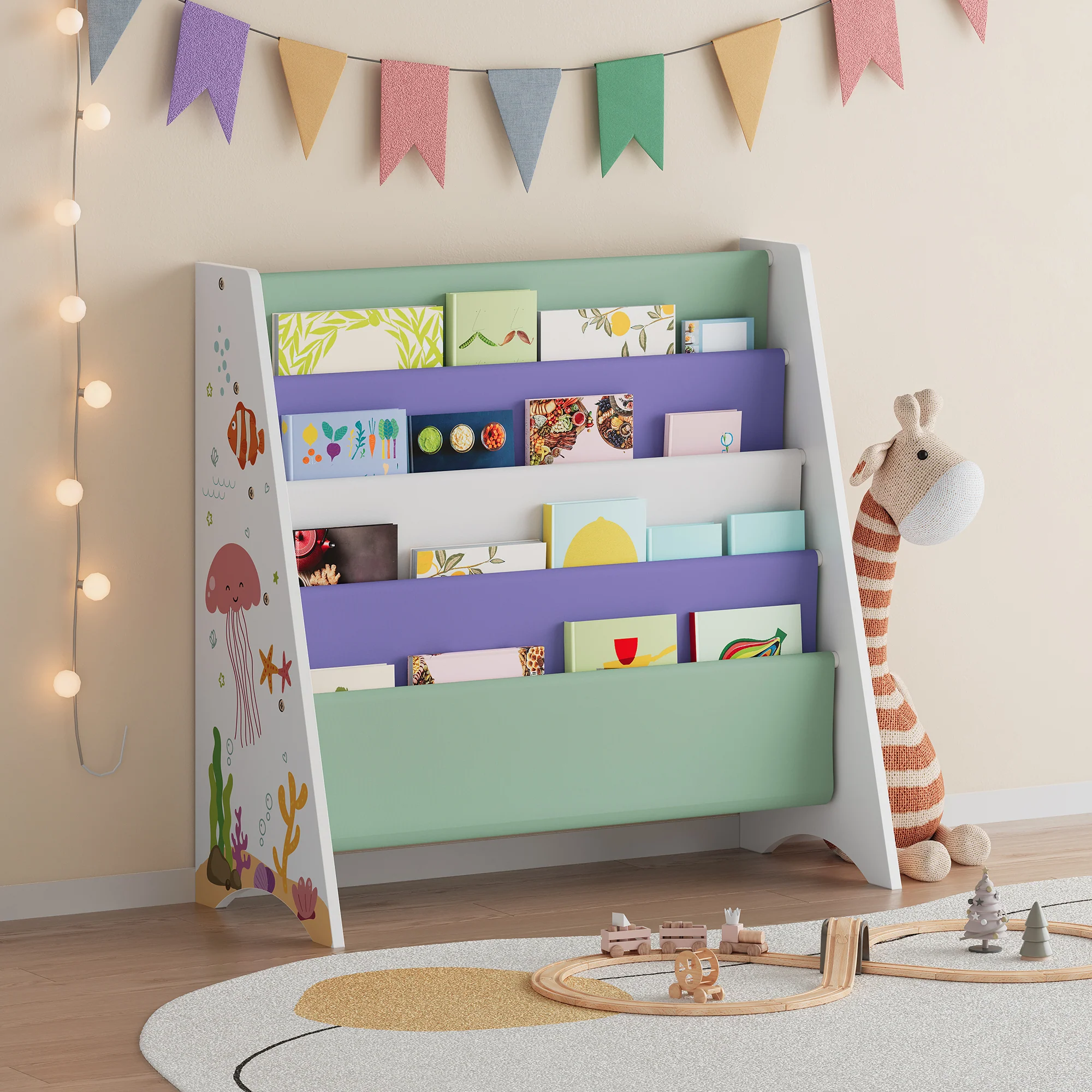 Kinderregal Hornnes 60x62x28 cm Aqua Dream Motiv [en.casa]