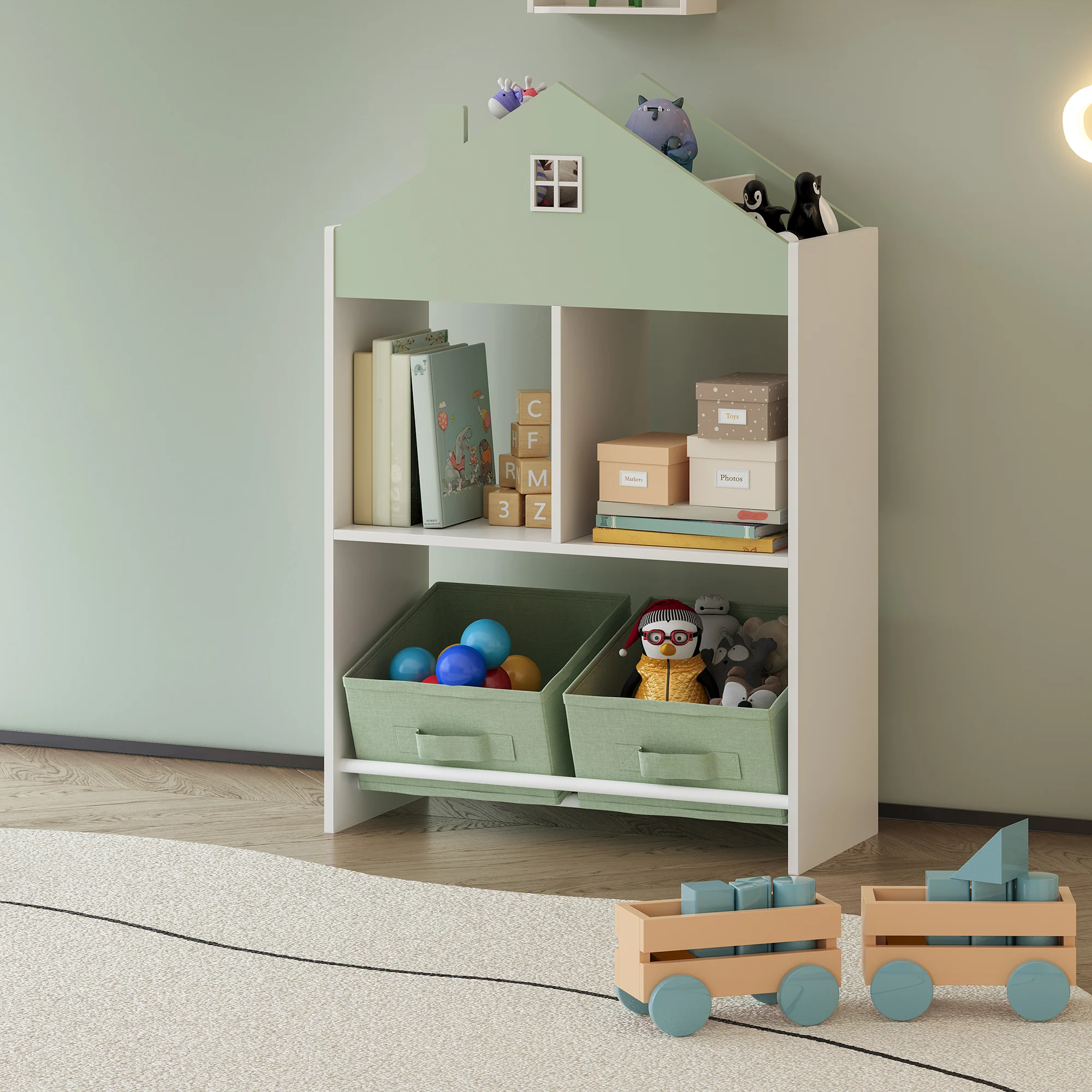 Kinderregal Vipsali 90x60x27 cm Mintgrün/Weiß [en.casa]