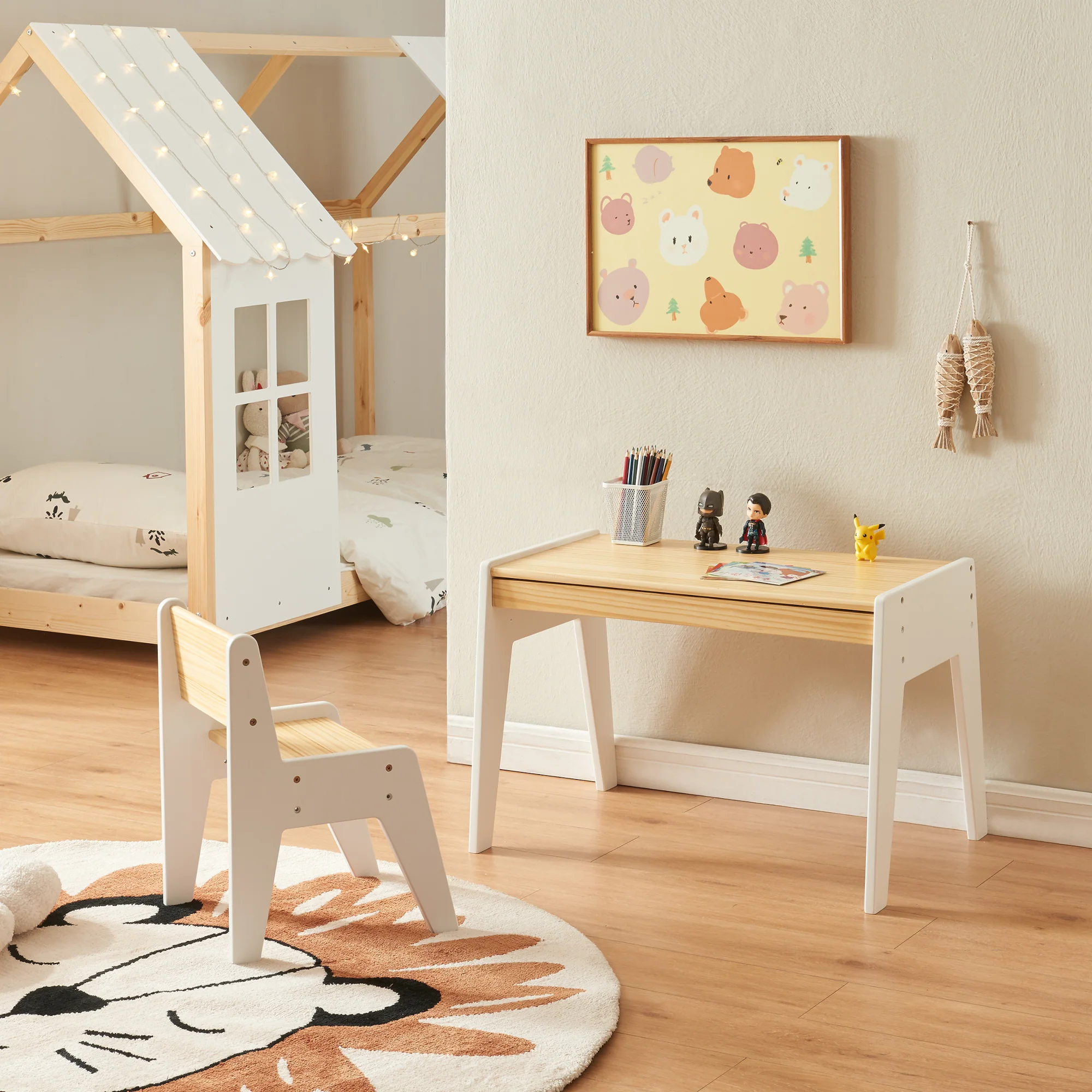 Kinderschreibtisch mit Stuhl Skinnskatteberg Holz/Weiß [en.casa]