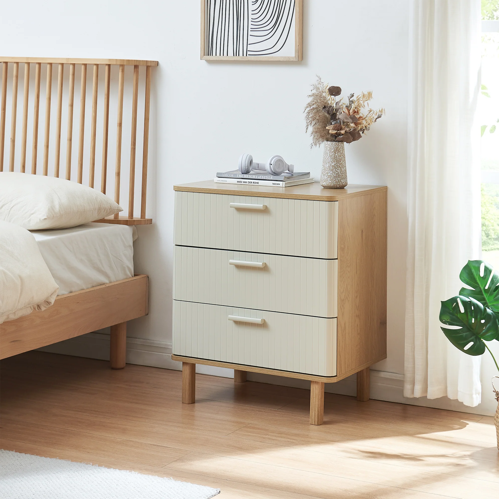 Kommode Ferrersp mit 3 Schubladen 70x60x40 cm Eicheoptik/Sandfarben [en.casa] - Image 2