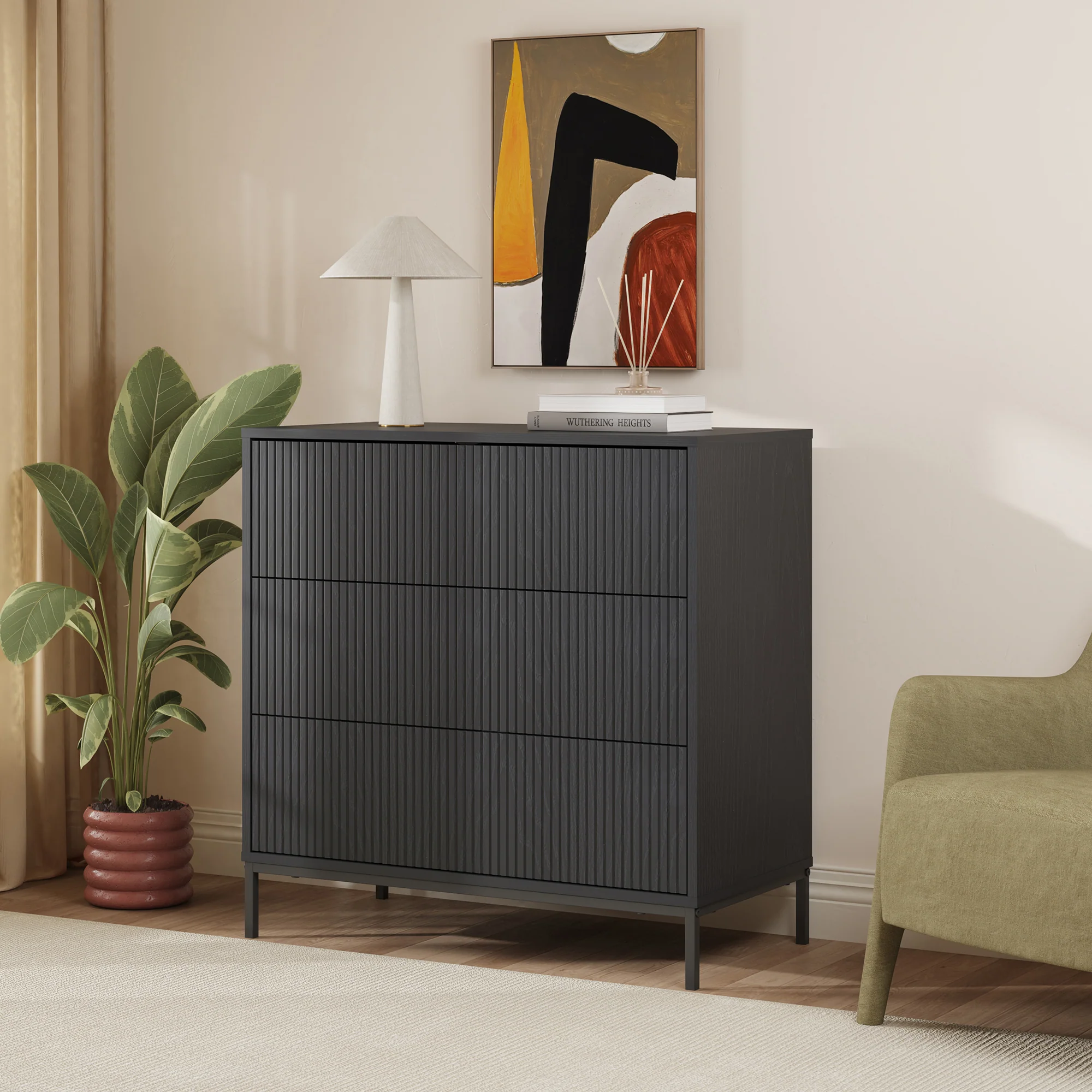 Kommode Nykapin 80x80x40 cm Schwarz [en.casa] - Image 2