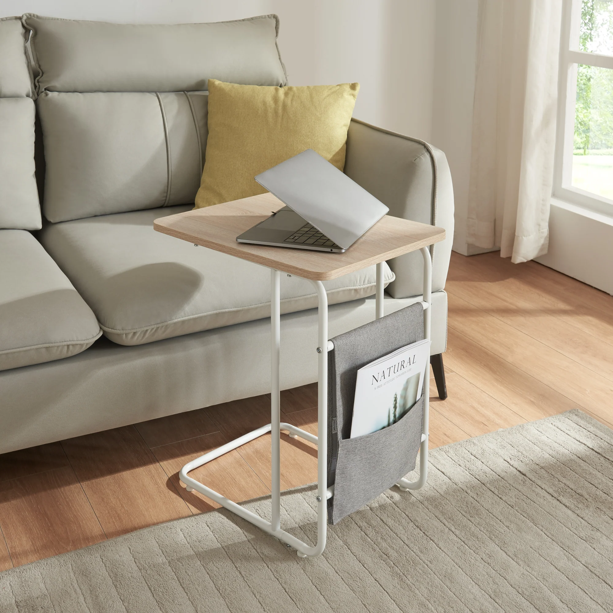 Laptoptisch Dyrøy 56x48x37cm Weiß/Eiche [en.casa]
