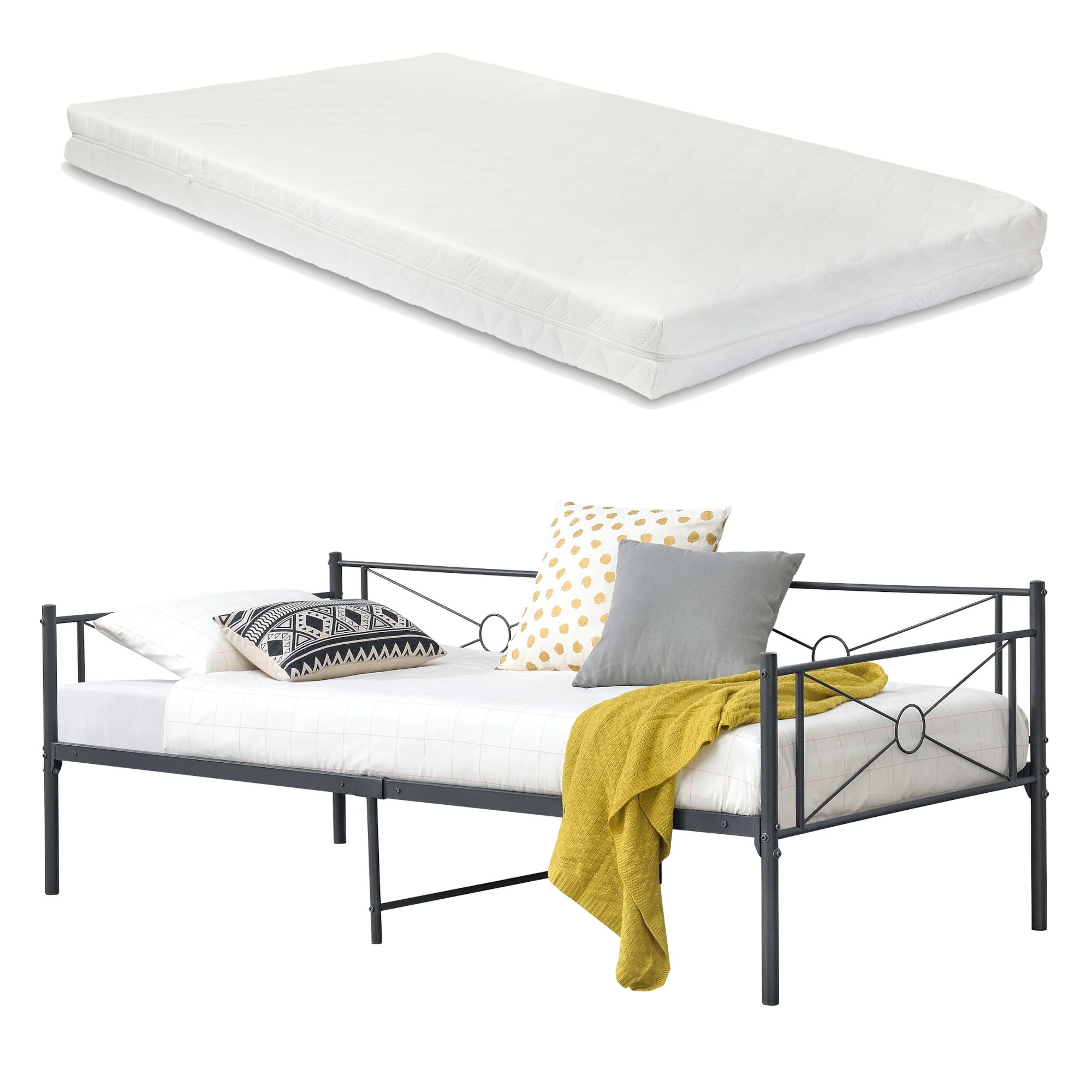 Metallbett Alvesta 90x200 cm mit Kaltschaummatratze versch. Farben en.casa - Image 2