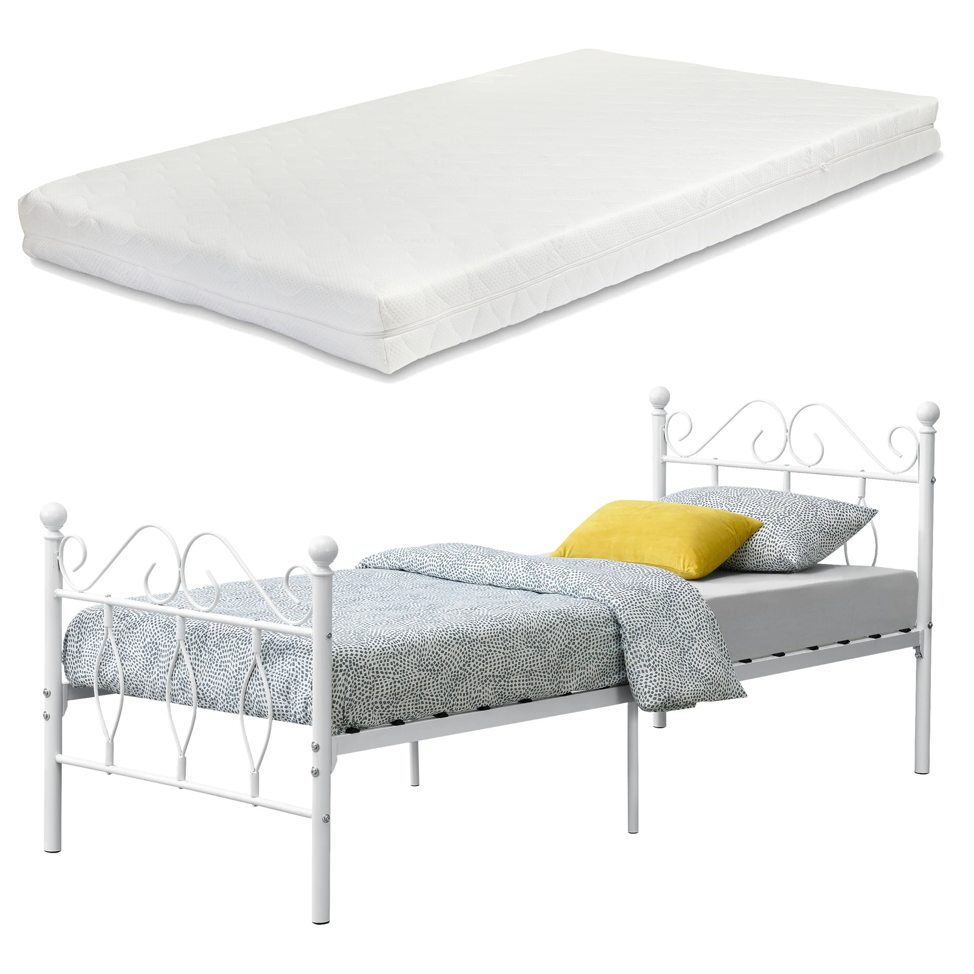Metallbett Apolda mit Matratze versch. Größen bis 300kg Weiß [en.casa]