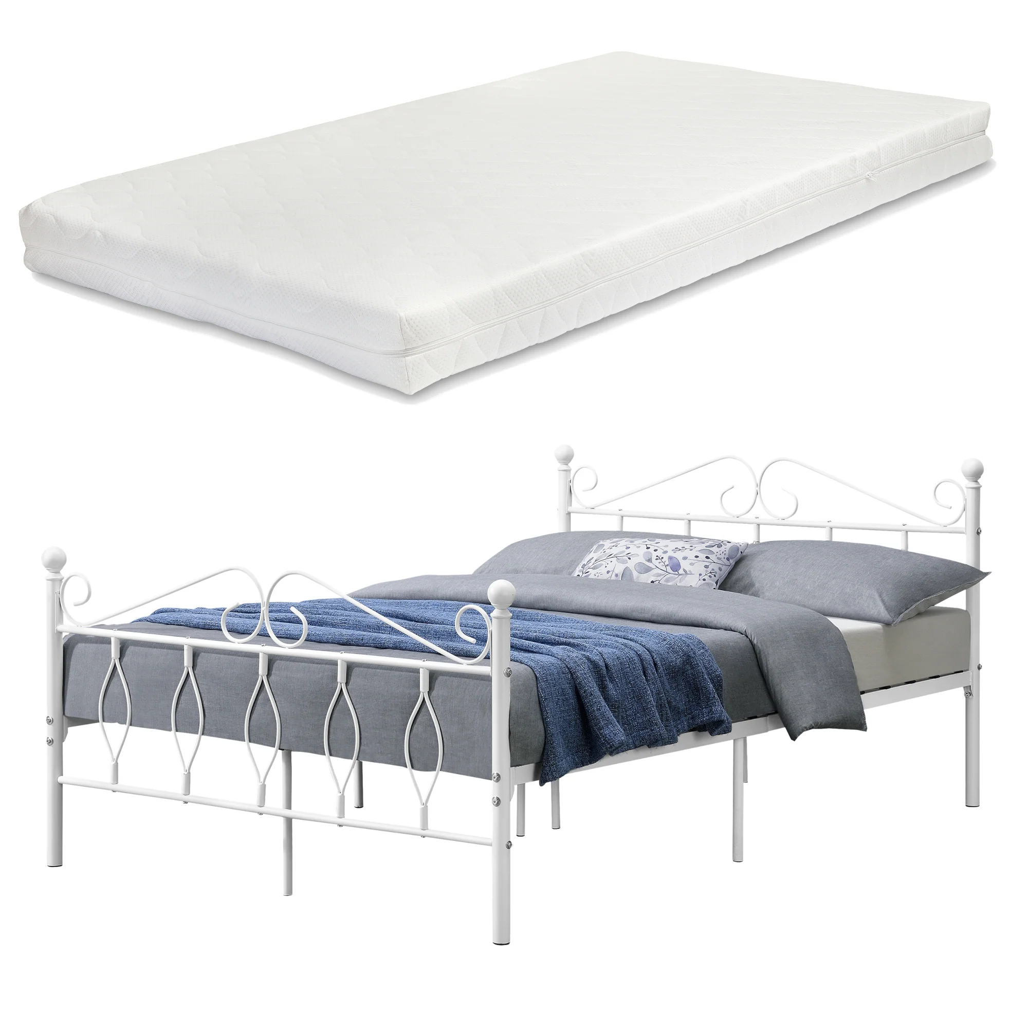 Metallbett Apolda mit Matratze versch. Größen bis 300kg Weiß [en.casa] - Image 2