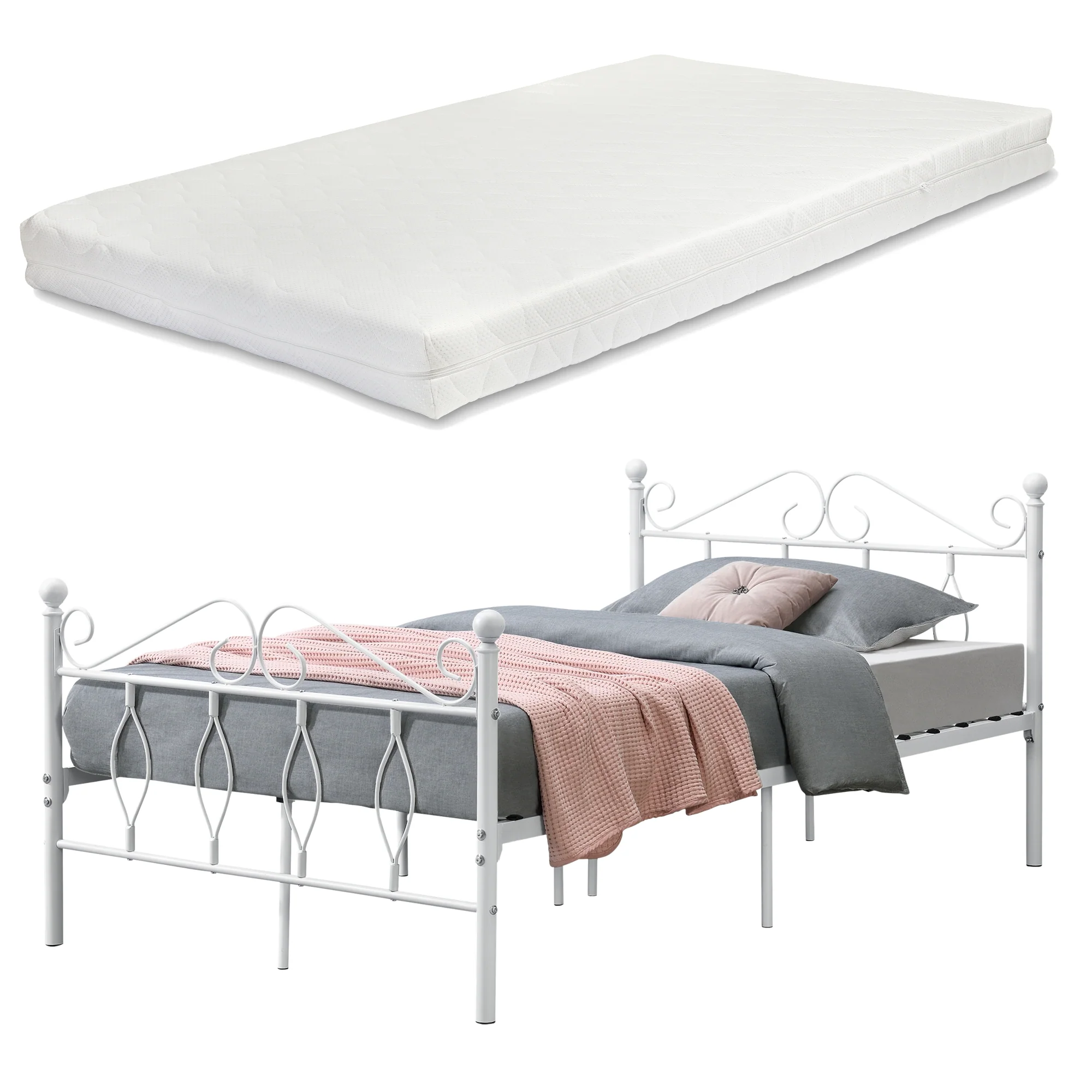 Metallbett Apolda mit Matratze versch. Größen bis 300kg Weiß [en.casa] - Image 3