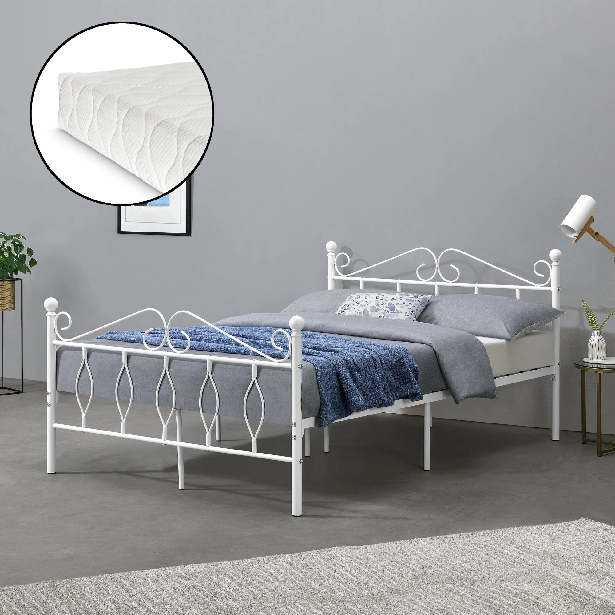 Metallbett Apolda mit Matratze versch. Größen bis 300kg Weiß [en.casa] - Image 5